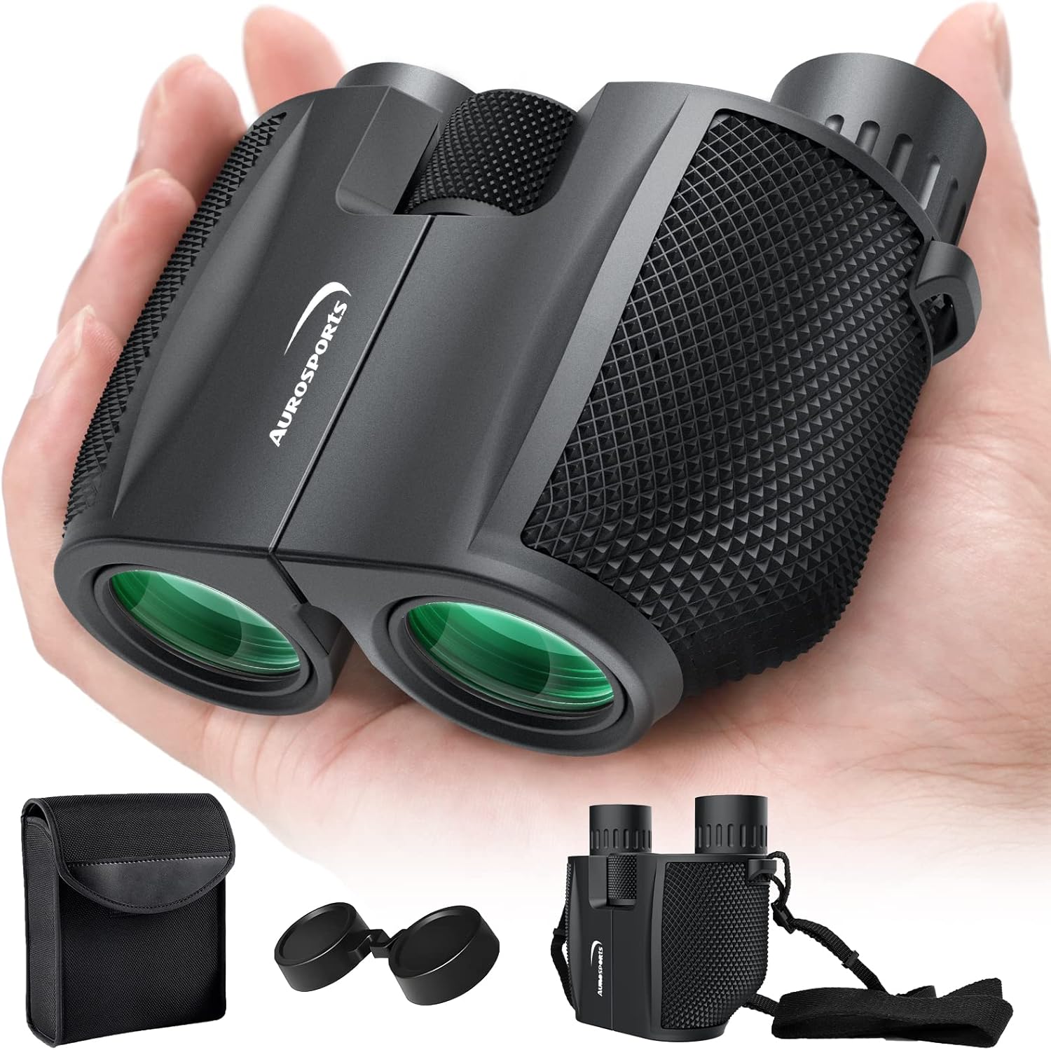 Aurosports Compact Binoculars for Adults and Kids - 10x25 Small Lightweight Binoculars for Bird Watching, Easy Focus for Theater, Cruise &amp; Travel - Ideal Gift with Carrying Case &amp; Strap