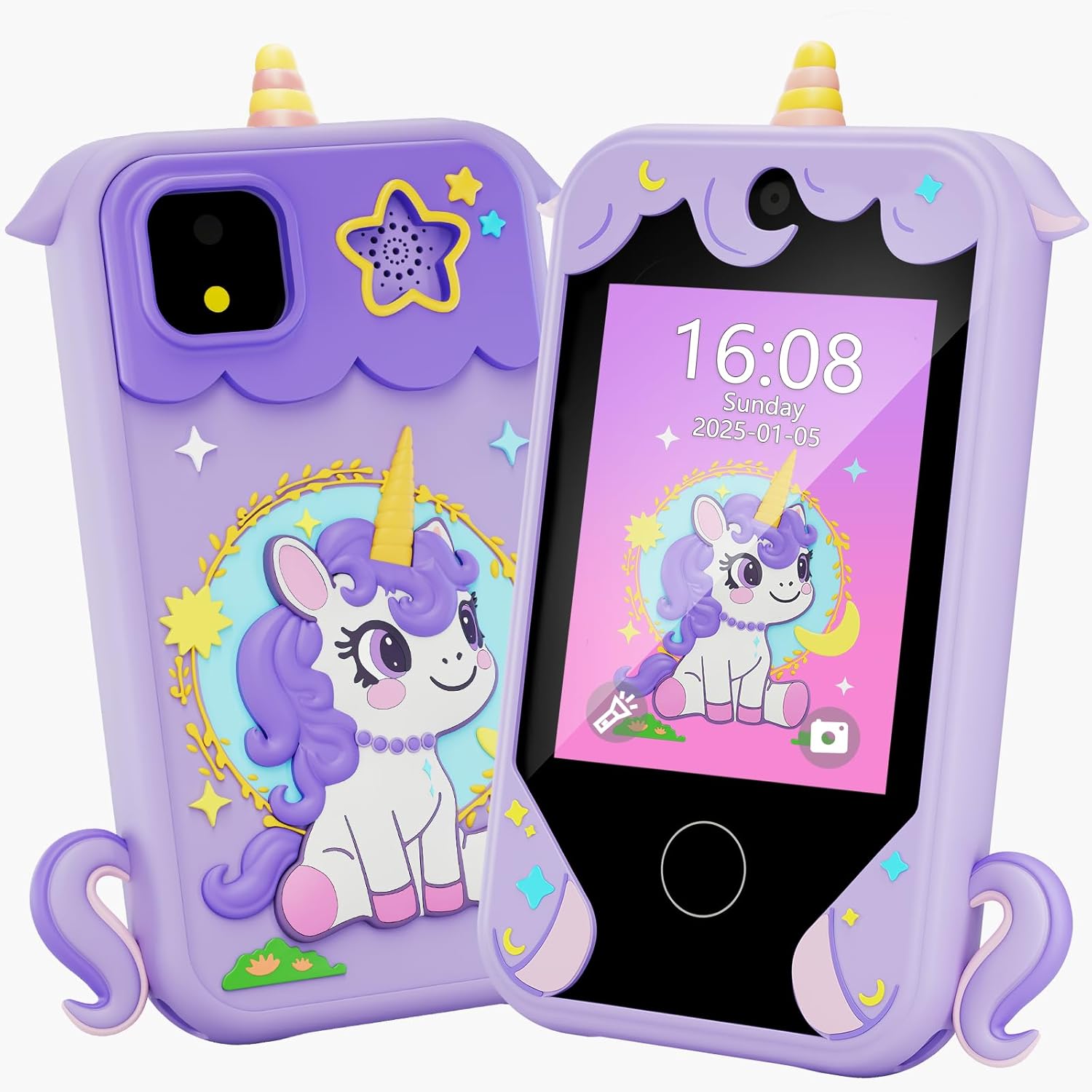 Kids Phone for Girl Toys, Christmas Birthday Gifts for Age 3-10 Year Old Girls Boys Toys, Kids Toddler Smart Phone, Detective Educational Learning Toys with 2.8" Touchscreen, Music Video Game (Pur