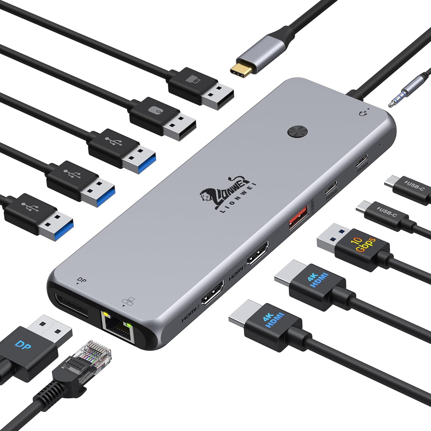 13 in 1 USB C Docking Station - Dual Monitor, Triple Display, 8 USB C\/A Ports, Ethernet, Audio - LIONWEI USB C Hub for MacBook,Dell,HP,Lenovo,Surface