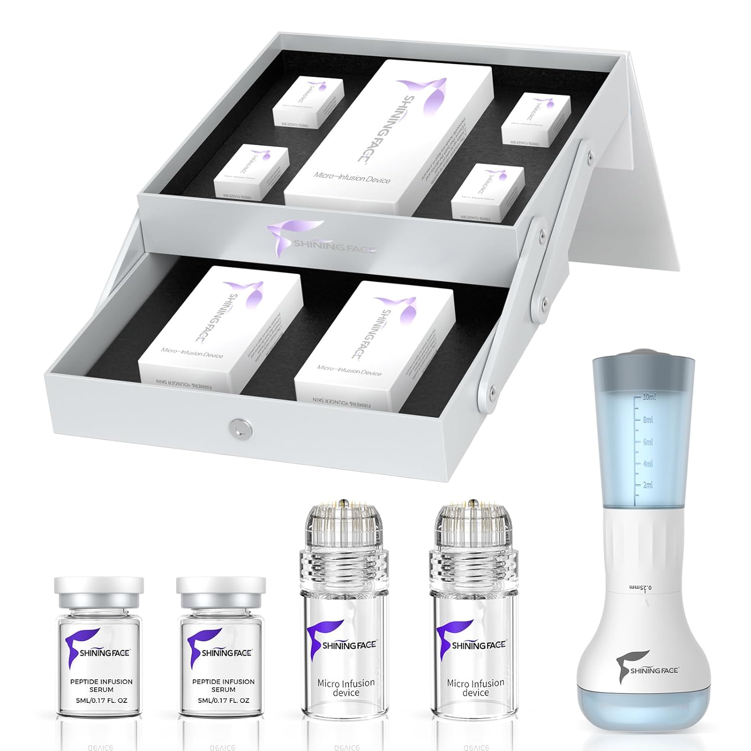 Micro Infusion System for Face &amp; Neck-Micro Infusion Kit to Leave Skin Firmer &amp; Smoother-0.25mm Facial Stamp with Collagen &amp; Hyaluronic Acid Serum for At Home Glow and Anti-aging-1 Month S