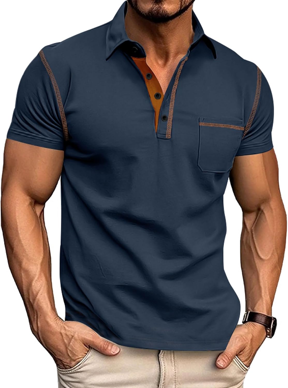 QOSOQ Men's Polo Shirts Short Sleeve Golf Polo T Shirt Lightweight Casual Button Down Shirts Summer Collared with Pocket