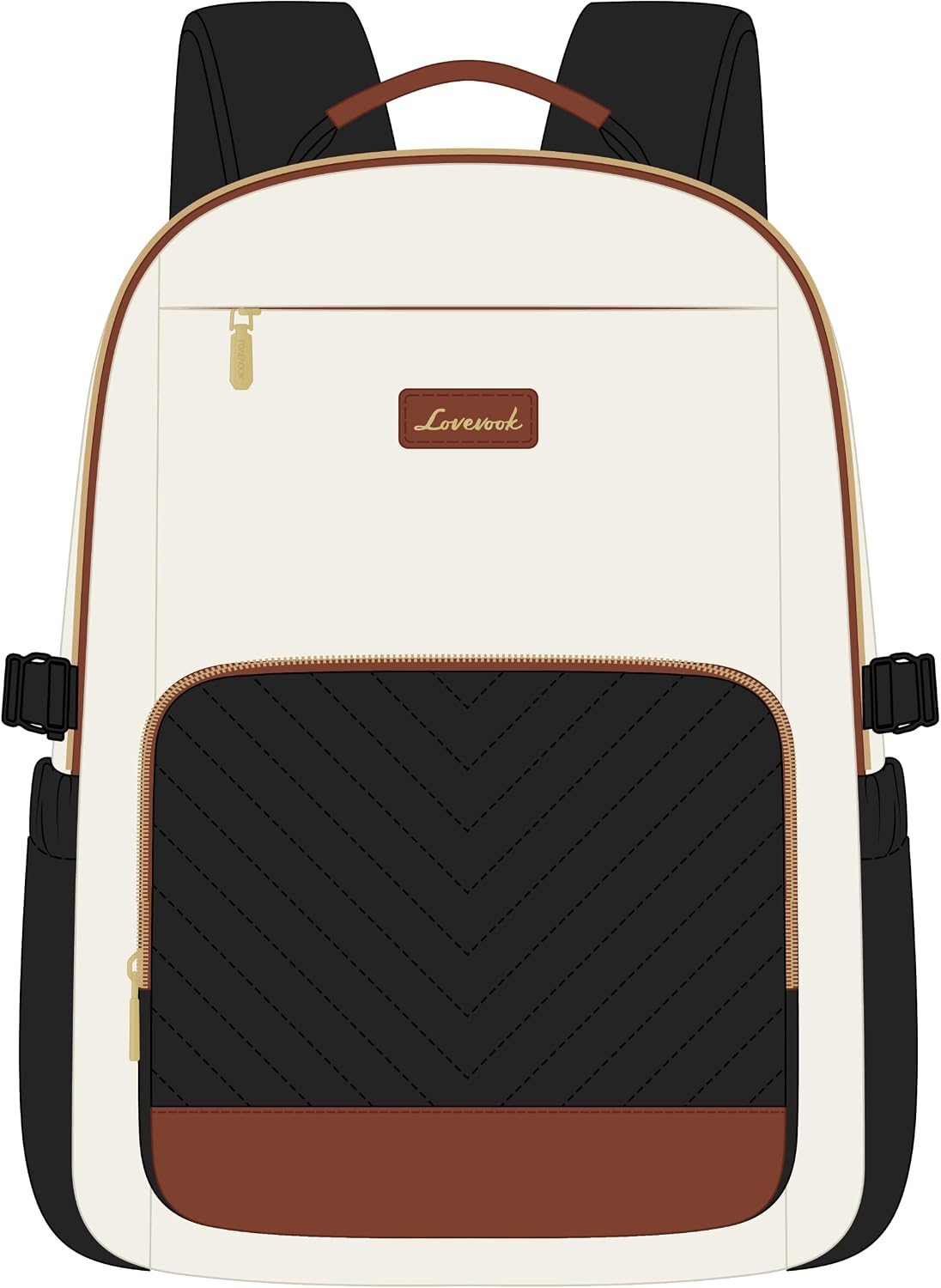 LOVEVOOK Laptop Backpack for Women with Pouch Pocket for Large Capacity Cup,15.6 Inch Laptop Computer Bag Travel Backpack Purse,Work Business Backpack College Teacher Bags,Beige-Black-Brown + V-shaped