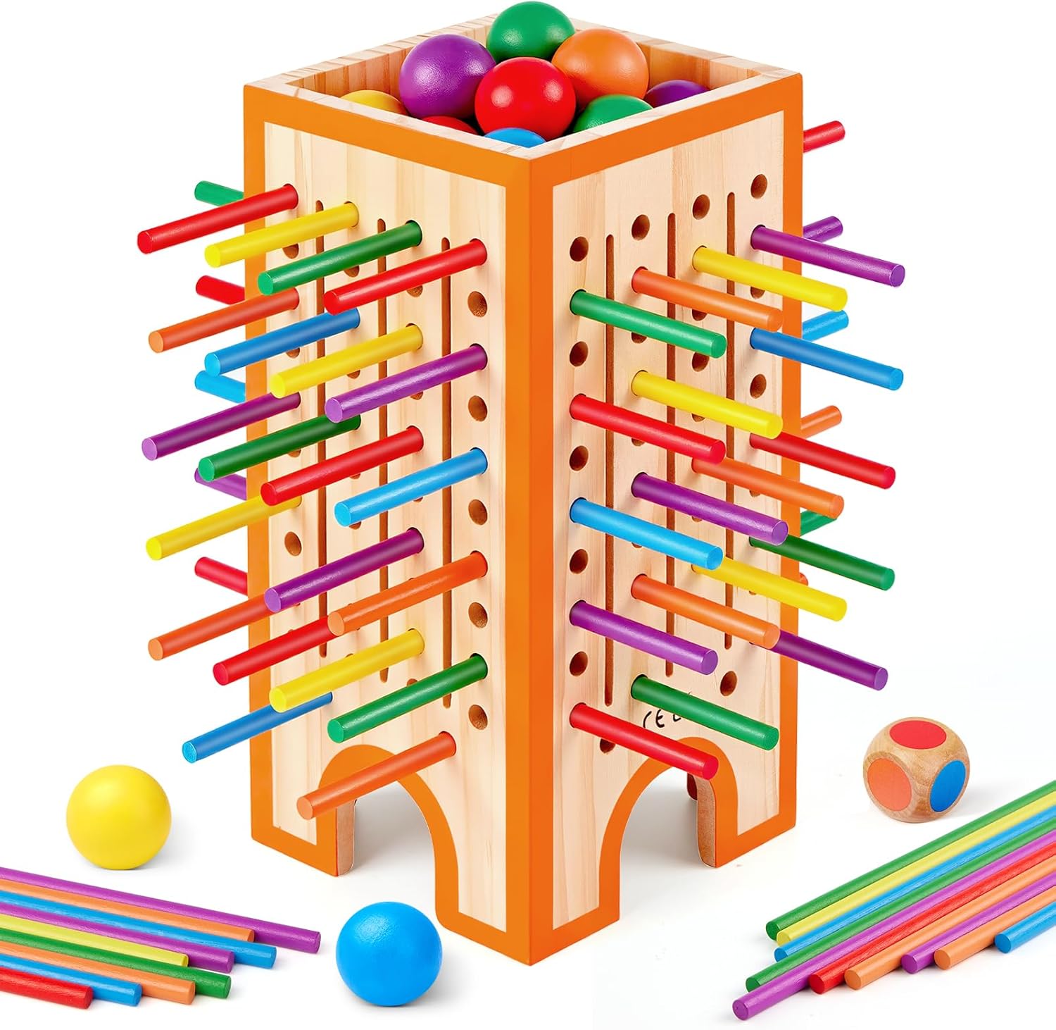 Montessori Board Game for Kids 4-6, 42 Colorful Wooden Sticks Dice Game with 12 Balls, Math &amp; Counting Educational Toy for 3 4 5 6 Year Olds, Fine Motor Skills, Classic Table Game for Family Night