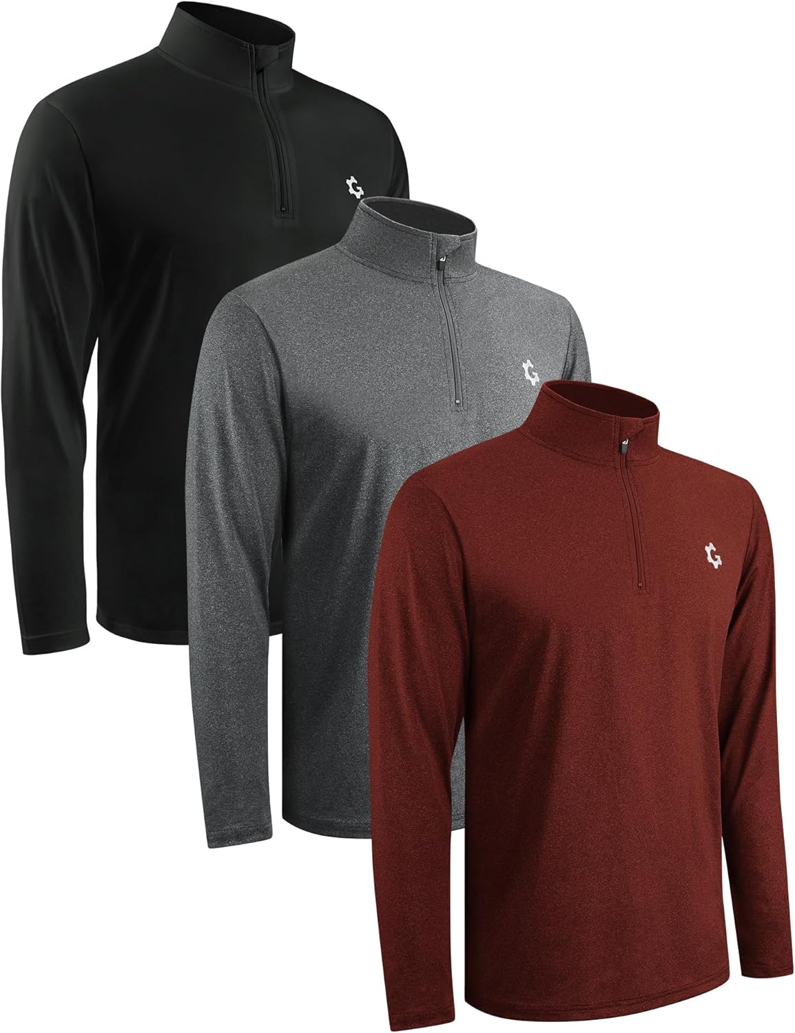 JumGear-Life 3Pack Quarter Zip Pullover Men Long Sleeve Sweatshirts Running Athletic Golf Gym Shirt Quick Dry