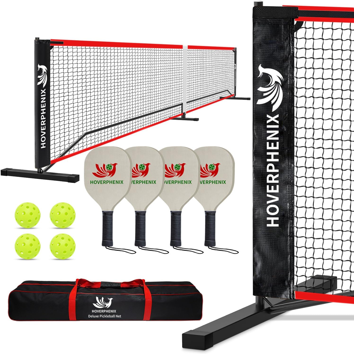 Portable Pickleball Net Set, 22FT Pickle Ball Net with Paddle Set of 4 | Regulation Size Net, Weather Resistant Steel Frame, Outdoor Pickleballs and Carry Bag, Easy Setup for Driveway, Backyard