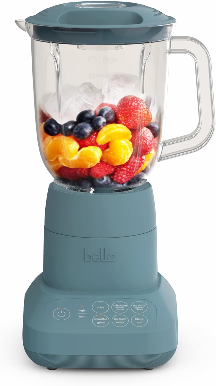 bella 10 Speed Countertop Blender, Juicer &amp; Smoothie Maker, Fits-anywhere™ Kitchenware, Slim Flip &amp; Store Design, Dishwasher Safe 48oz Capacity Pitcher &amp; Lid, Stainless Steel Blade, 450 Wa