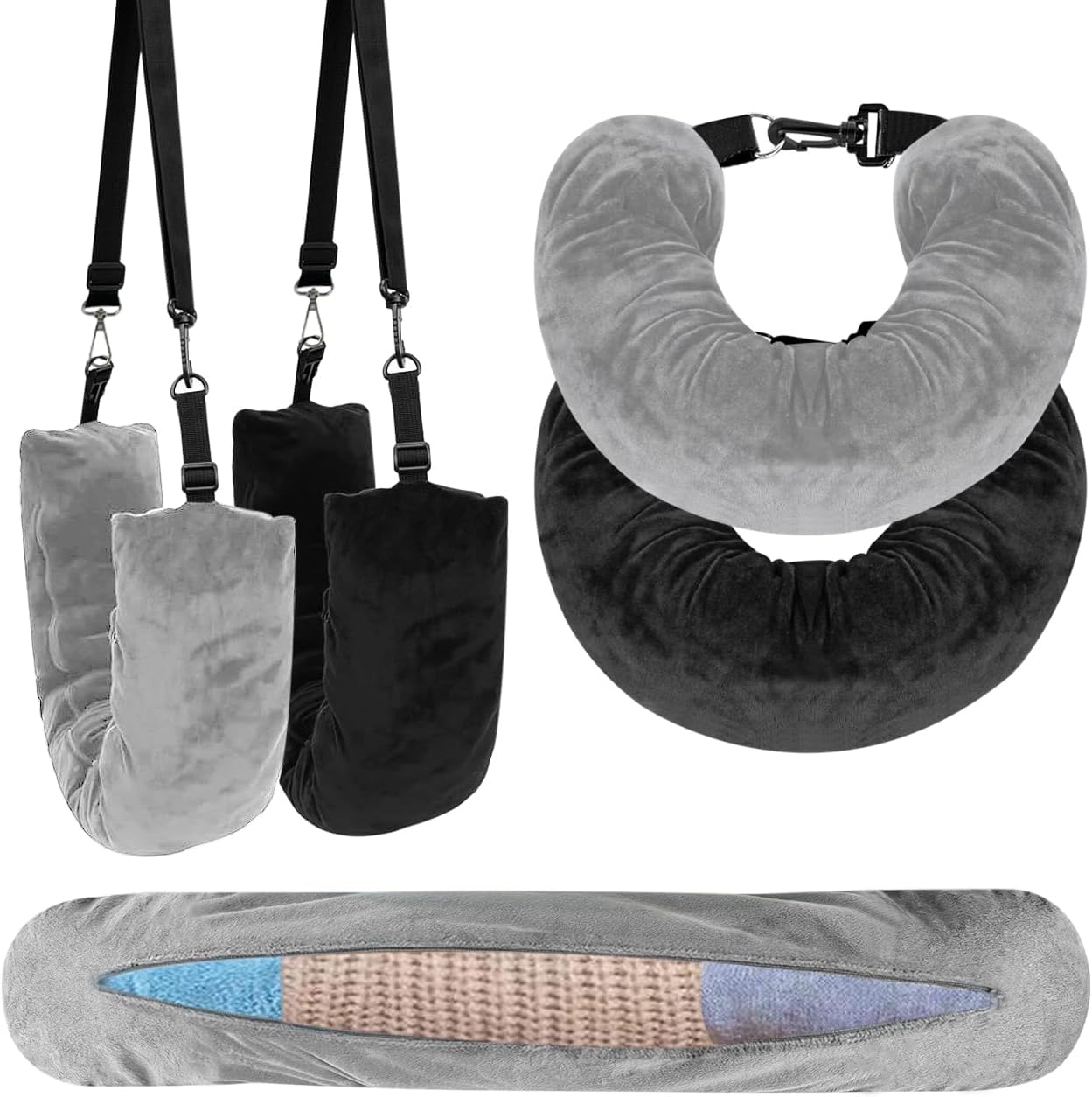 Posinda 2-Pack Stuffable Travel Neck Pillow, Velvet Travel Pillow for Extra Luggage, Stuffable Pillow with Adjustable Neck Size, Travel Essentials,Packable Airplane Travel Pillow, No Filler