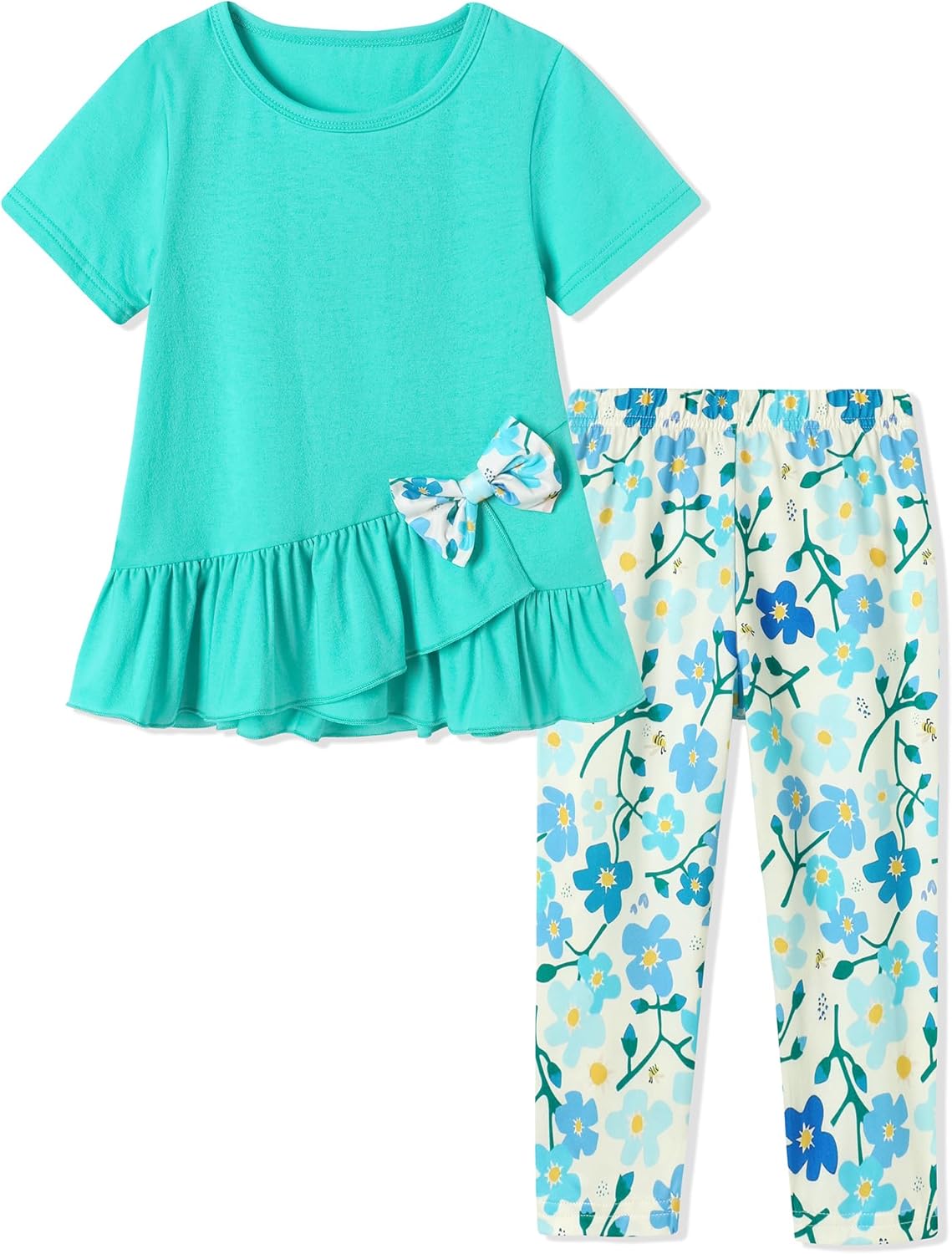 SOLOYEE Toddler Girl Clothes 2-8Years Girls Outfit, Short Sleeve Ruffle Bowknot Top+Floral Capri Pants 2Pcs Spring Summer Set