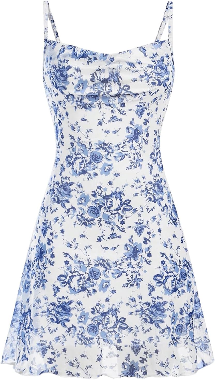 Floerns Girl's Floral Print Spaghetti Strap Sundress Square Neck Ruched Cami Dress