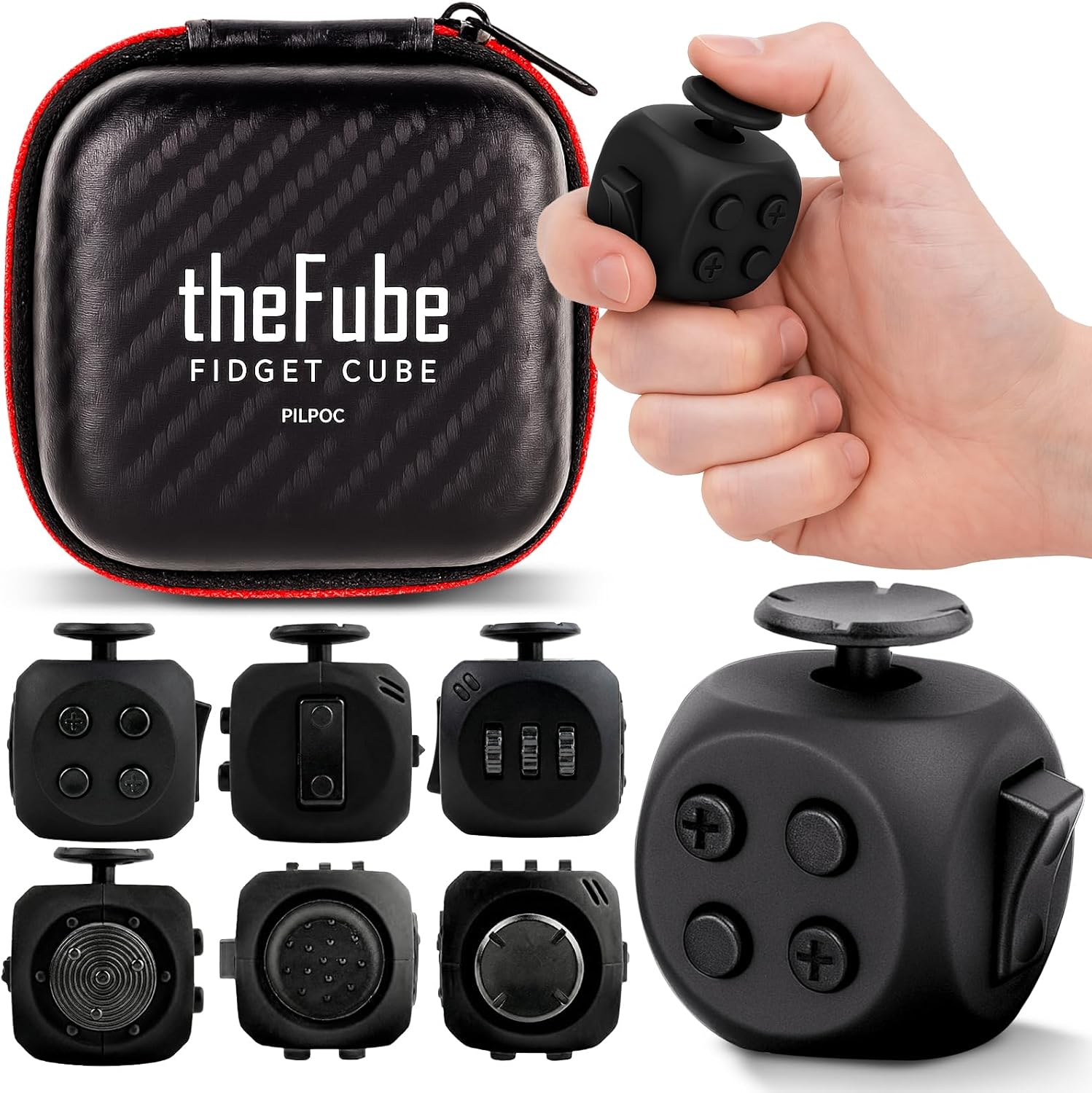 PILPOC theFube Fidget Cube, 6-Sided Stress Relief Infinity Cube for Adults &amp; Kids, Boosts Concentration, Mindfulness Aid, Silent &amp; Audible Modes, Stocking Suffers for Boys, Kids and Adults (Mi