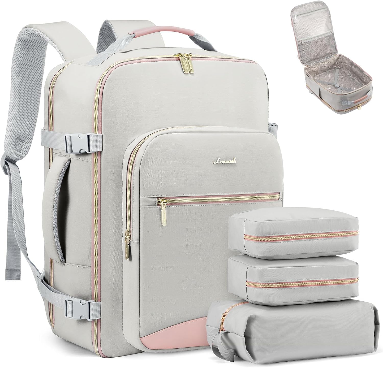 LOVEVOOK 40L Travel Backpack Flight Approved Carry on Backpack,3 Packing Cubes,Waterproof Personal Item Travel Bag,TSA Carry on Luggage Suitcase Travel Essentials,Gifts for Women &amp; Men,fits 17"