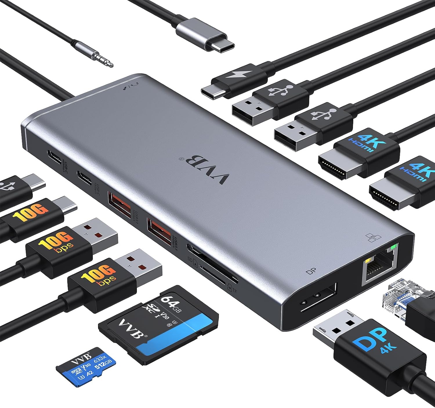 USB C Laptop Docking Station Dual Monitor HDMI for Dell\/Lenovo\/HP Laptop 14 in 1 USB C Hub Multiport Adapter Dongle Dock USB C to 2 HDMI 4K+DisplayPort+Ethernet+4USB+2USB C+100W PD Charger+SD\/TF+Au