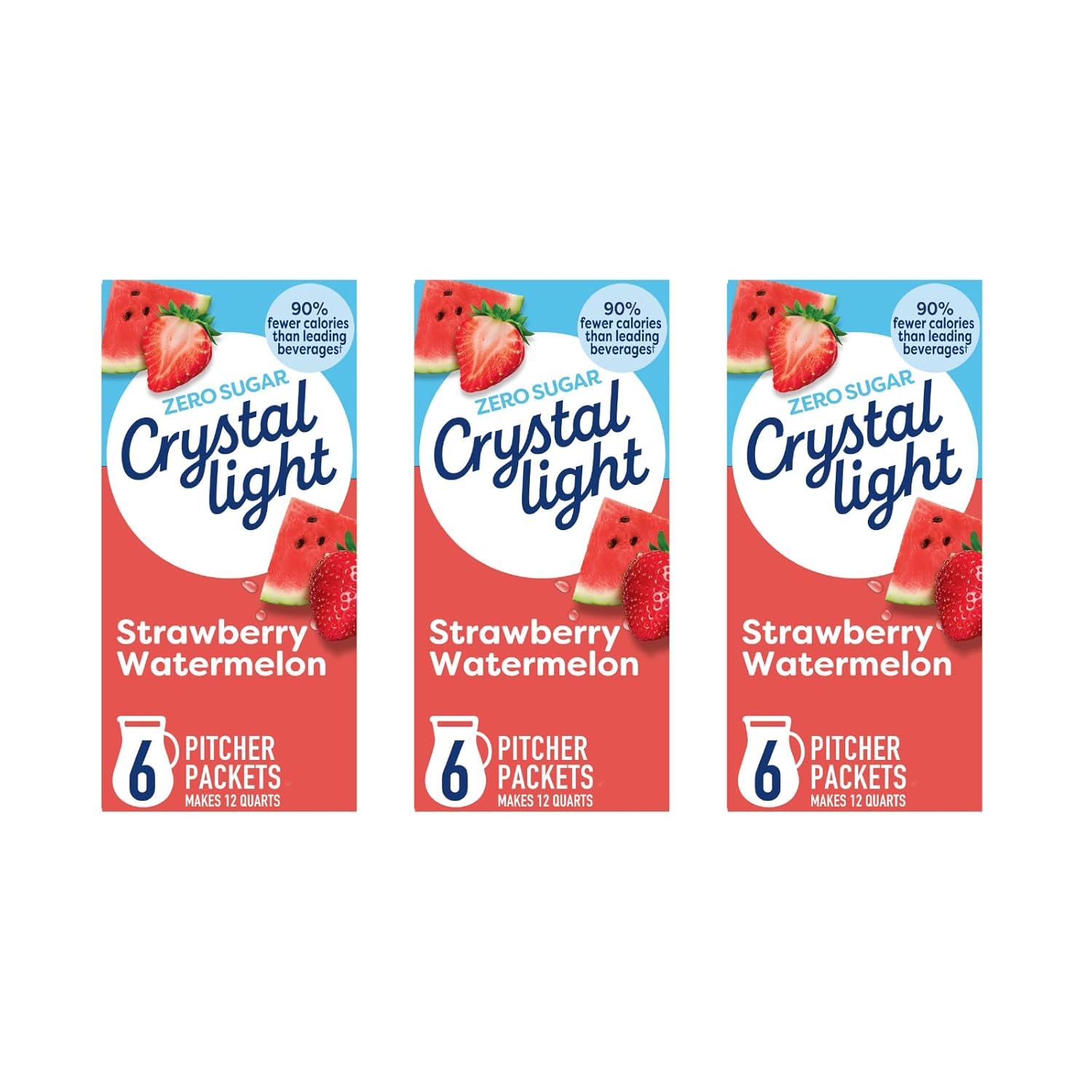 Crystal Light Drink Mix, Zero Sugar Powdered Water Enhancer, Artificially Flavored Low Calorie Beverage Mix, Powdered Soft Drink Mix for Flavorful Hydration, Strawberry Watermelon, 6 Pitcher Packets, 