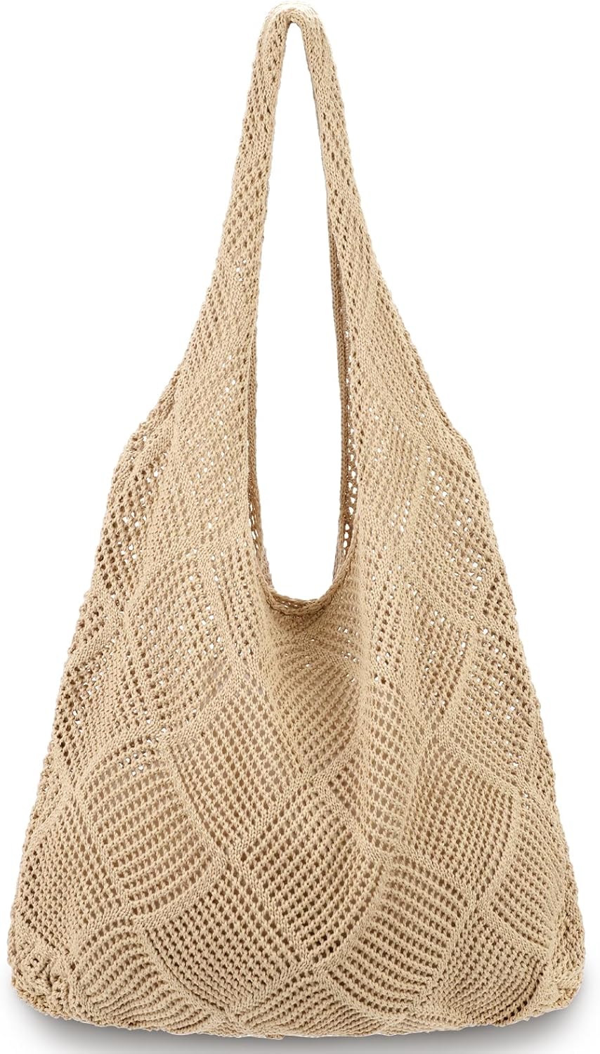 hatisan Crochet Bag for Women, Handmade Knit Beach Tote Bag Summer