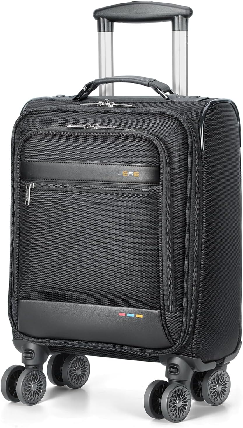 Underseat Carry On Luggage with Wheels, 16-Inch Rolling Under Seat Luggage, Softside Lightweight Carry On Bag for Airplane TSA Travel Personal Item，Travel Luggage for Men Women Business Black