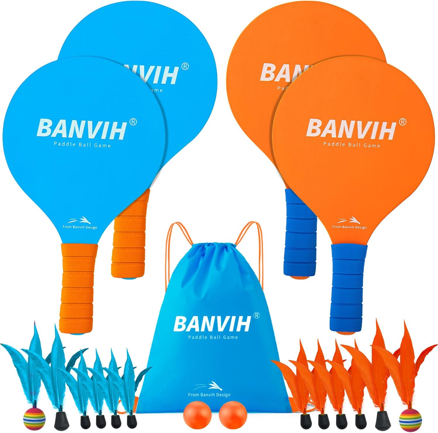 Banvih Badminton Set 4 Rackets - Beach Games &amp; Yard Games for Adults and Family, Outdoor Games for Kids 8-12, Paddle Ball Set with Birdies, Lawn &amp; Camping Games, Beach Toys for Summer Fun