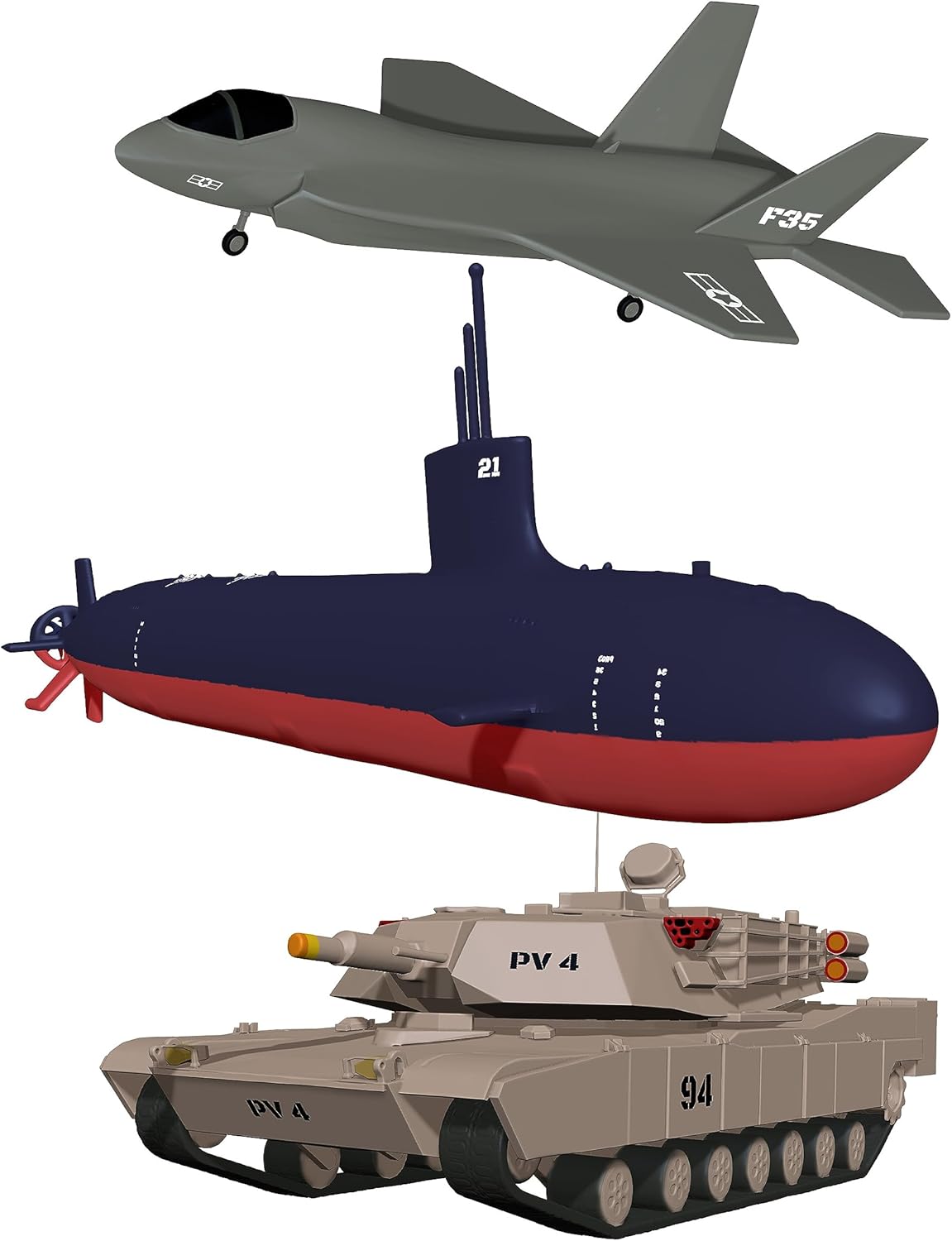 SplashEZ Bath Toys for Kids Ages 4-8, Kids Bath Toys for Boys, Mold Free No Hole Sealed, Soft Durable Army Play Set Submarine Tank Airplane Jet, No Mold for Water Tub &amp; Pool, Ages 0-1-3-4-5-6-8