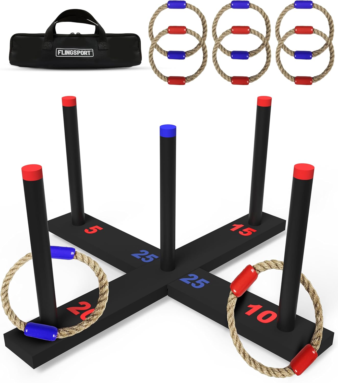 FLINGSPORT Ring Toss Game, Incl. 6 Rings, Case, Gifts for Kids, Outdoor Yard Games for Kids Adults &amp; Family, Backyard Party Activities, Gifts for Teens, Boys &amp; Girls Ages 8-12+ Years Old