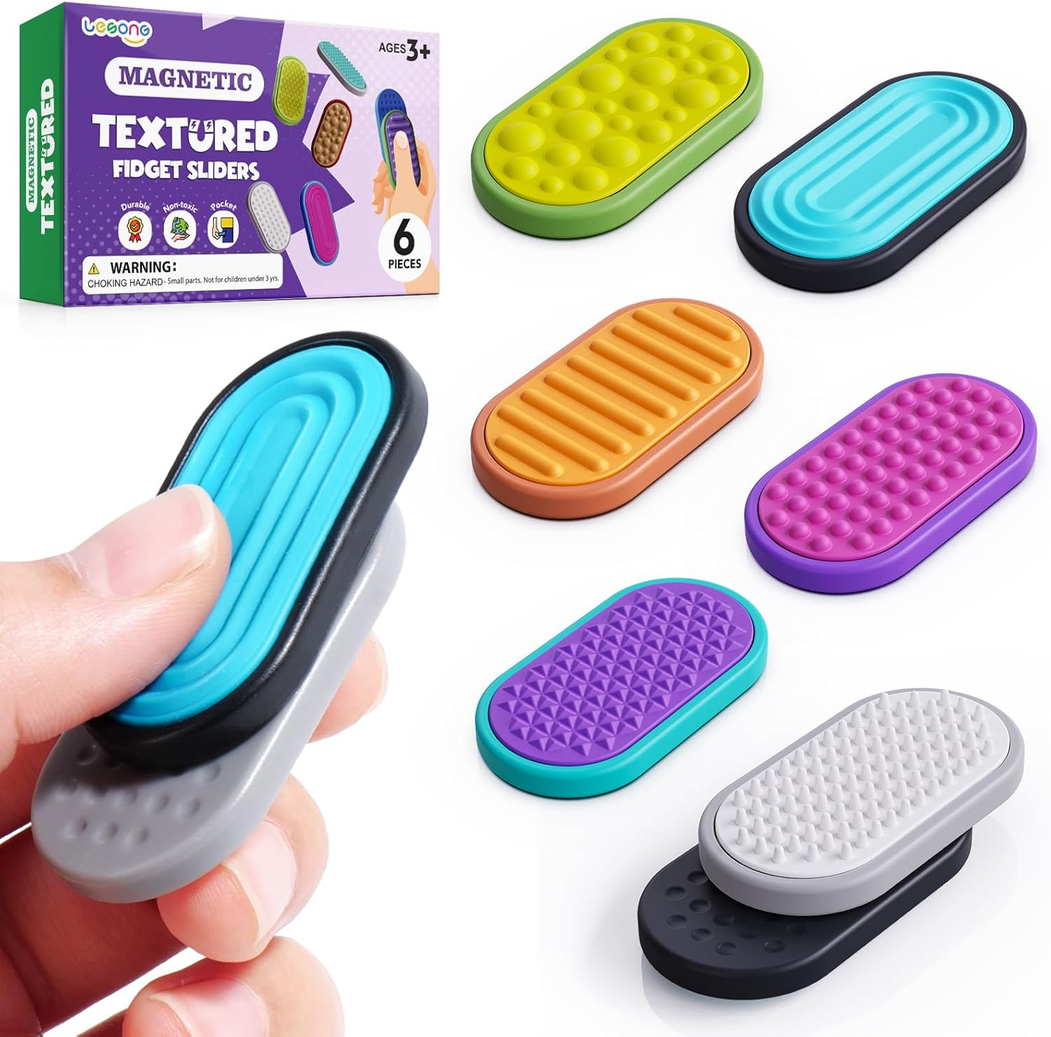 Magnetic Fidget Toys for Adults &amp; Kids -Textured Sensory Toys for Autism Children Stress - Quiet Stress Fidgets Sliders for Classroom Prizes Box Office - Easter Gifts Kids Teens Girls - 6Pack