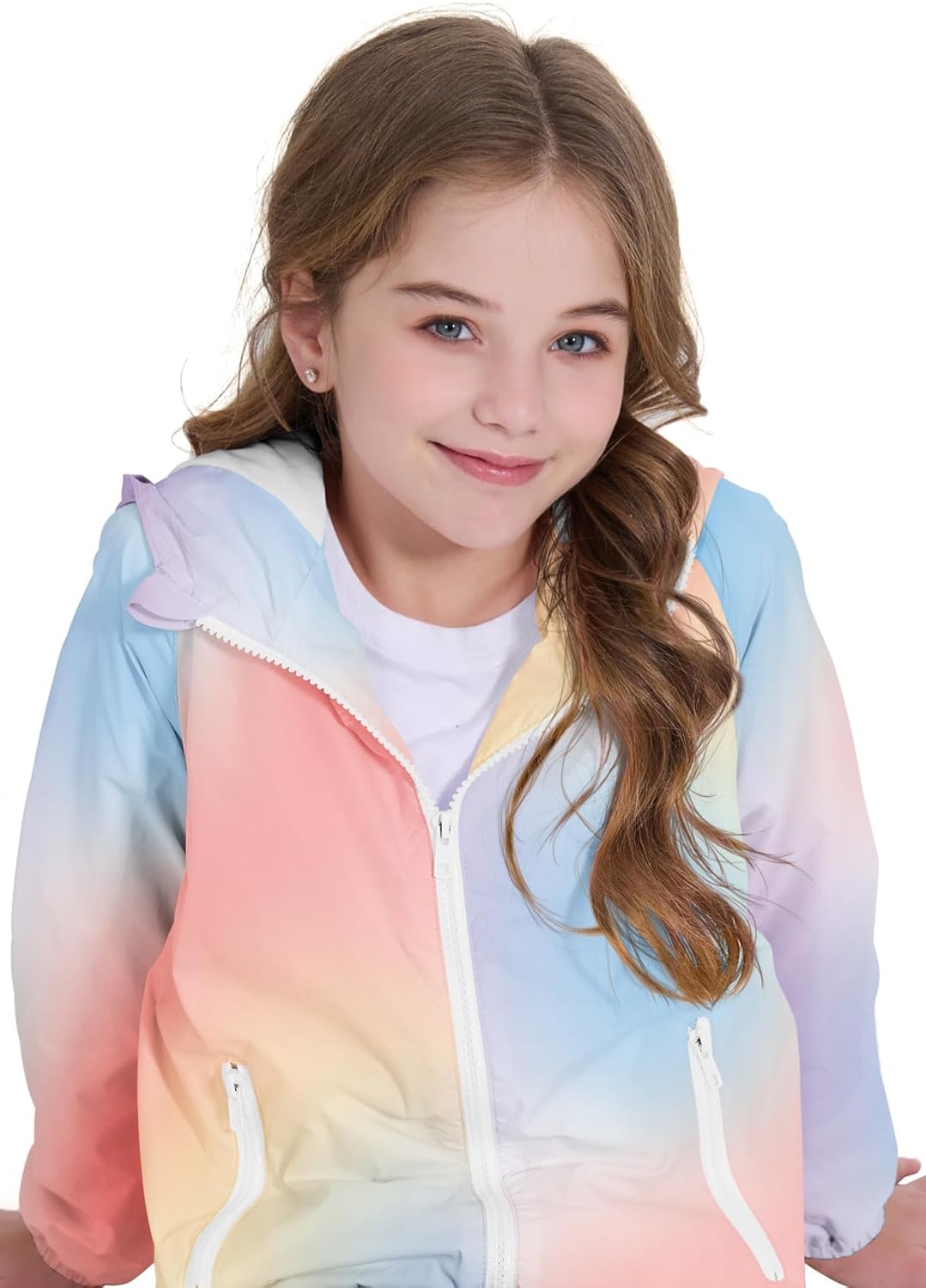 Zando Lightweight Girls Rain Jacket - Hooded Windbreaker Water-Resistant Girls' Outerwear Jackets &amp; Coats for Kids 4-10Y