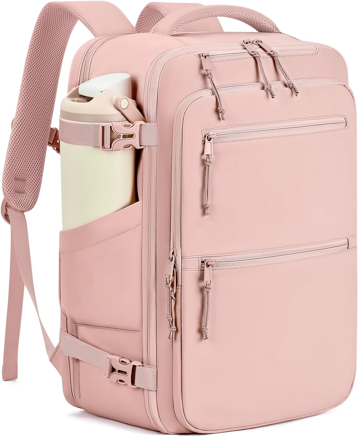 mibasies 40L Travel Backpack for Women &amp; Men: Carry On Luggage Flight Approved, TSA Laptop Backpack with Water Bottle Pocket, Personal Item Bag Fits 17" Laptop for Weekender Business - Pink