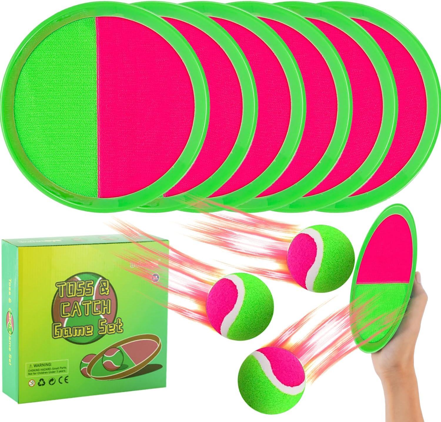 Bufeeaye Outside Toys for Kids Ages 4-8 - Toss and Catch Ball Set, Kids Outdoor Games Yard Games for Kids and Adults with 6 Paddles and 3 Balls Toys for 3 4 5 6 7 8 Year Old Boys Girls Birthday