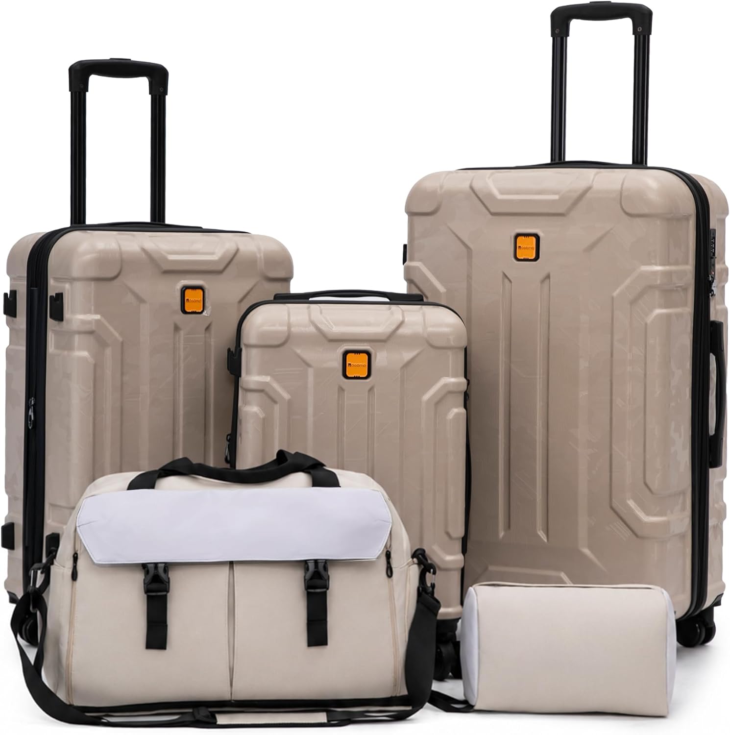 Rosamo 5 Piece Hardshell Suitcase Set, 20\/24\/28" Expandable Luggage Set with Matching Travel Bags, 22x14x9 Airline Approved Carry On, TSA Lock, Spinner Wheels, ABS+PC (Beige)
