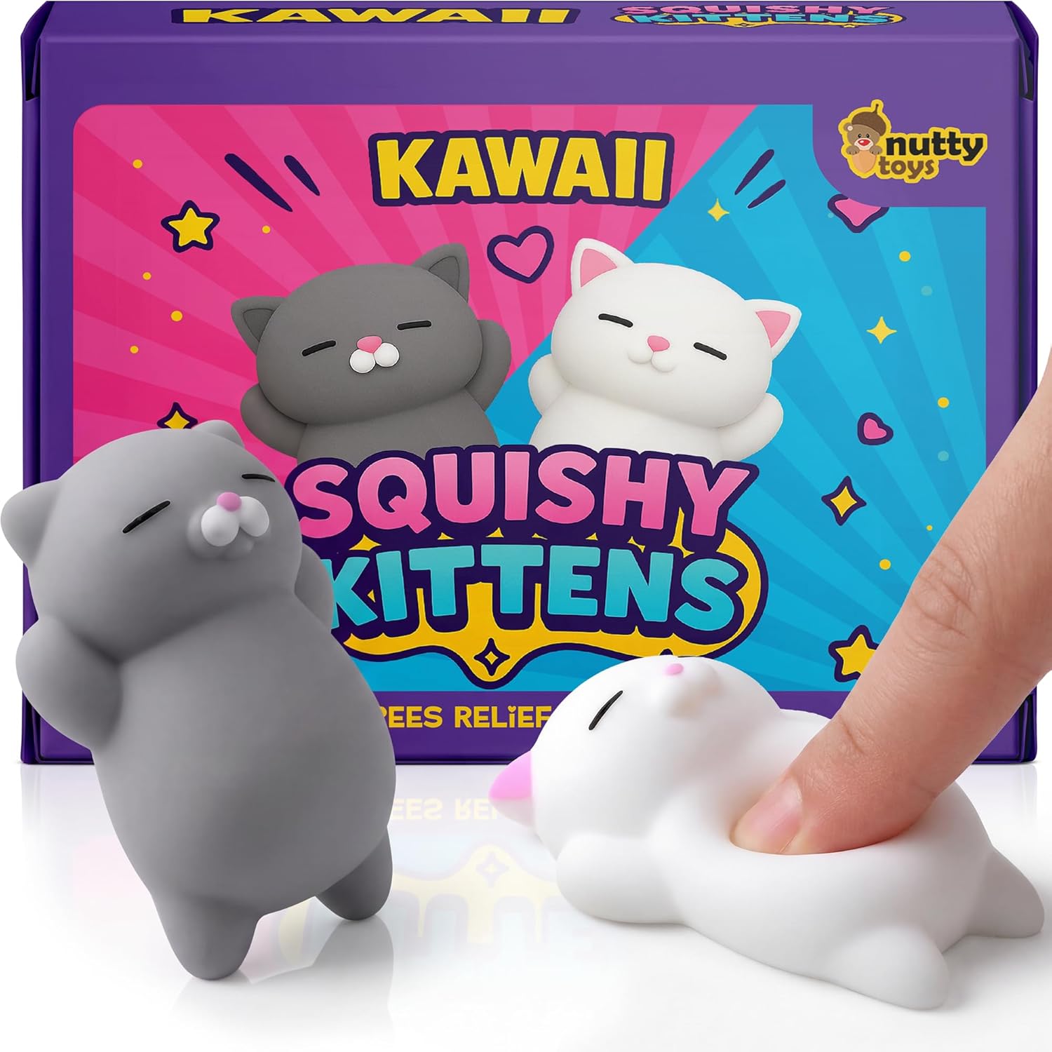 Nutty Toys Squishy Cat Set - 2" Soft Silicone Kawaii Kitties, Top Stress Relief Toy 2026 Unique Gifts for Teens Kids Women Men Adults Best Teenage Girls Teen Boy Tween Christmas Stocking Stuffers 