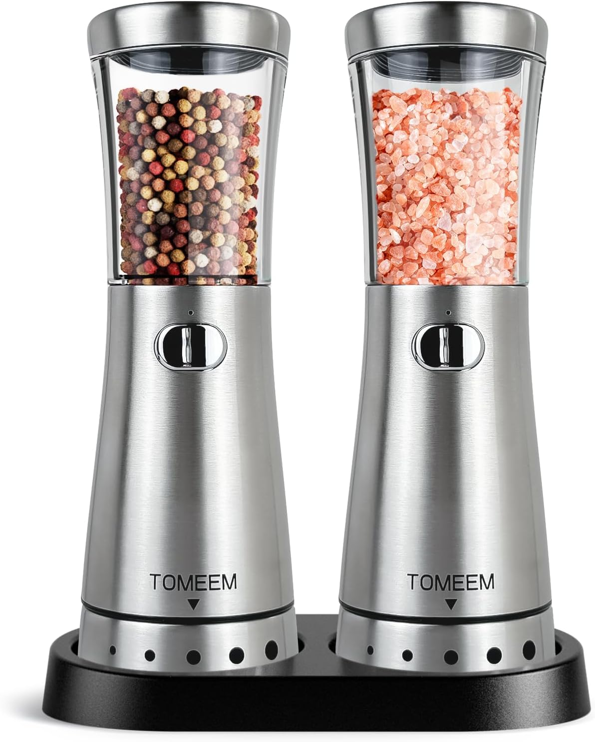 Electric Salt and Pepper Grinder Set with Storage Base, Stainless Steel Rechargeable Salt and Pepper Grinder Set with 4.5 oz Large Capacity, 1.8" Wide Mouth, Adjustable Coarseness, Ideal for Kitch