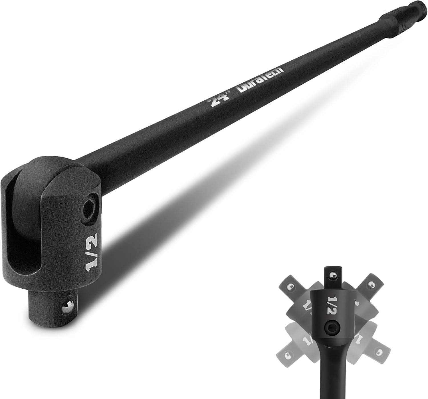 DURATECH Breaker Bar, 1\/2'' Drive 24-Inch Breaker Bars Heavy Duty, with 240° Flex Head, Spring-loaded Detent Ball, CR-MO Head, Premium Black Phosphate Finish