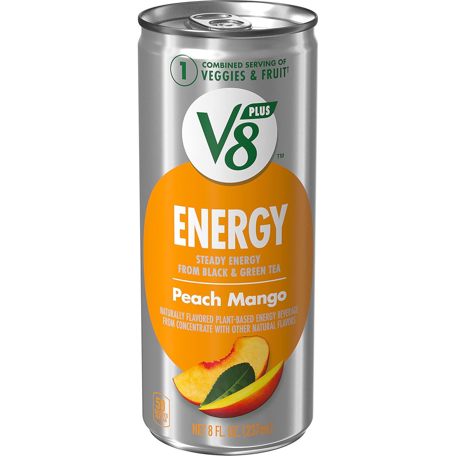 V8 +Energy Peach Mango Juice Energy Drink, 8 fl oz Can (Pack of 6)