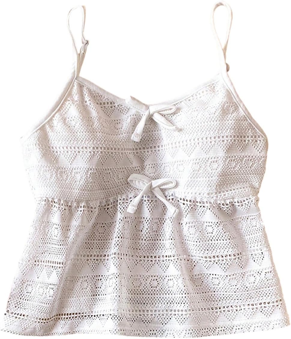 SOLY HUX Girl's Summer Tank Top Spaghetti Strap Lace Bow Camisole Tops Cute Clothes for Teen Girls