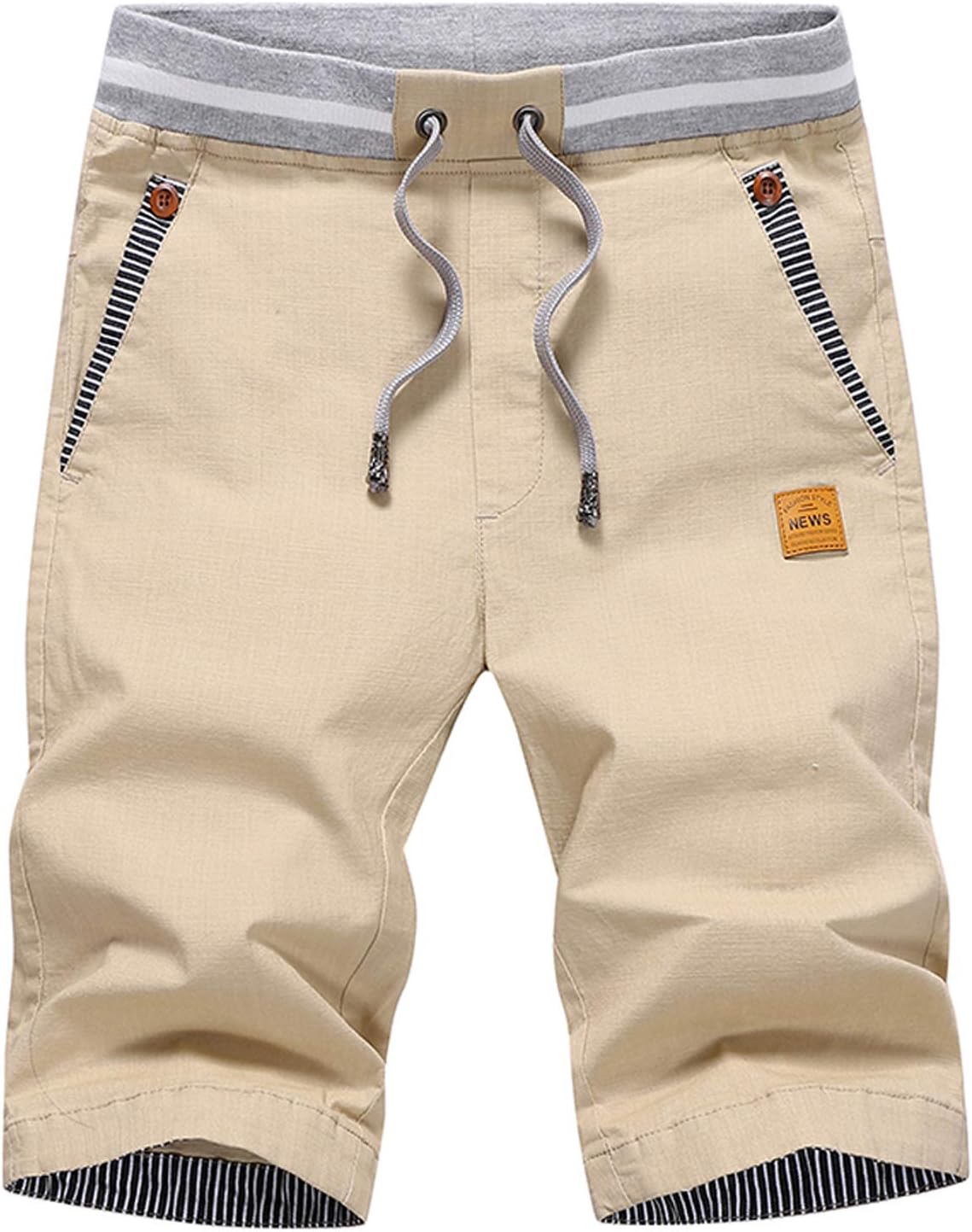 JustSun Mens Shorts Casual Classic Fit Cotton Summer Beach Shorts with Elastic Waist and Pockets