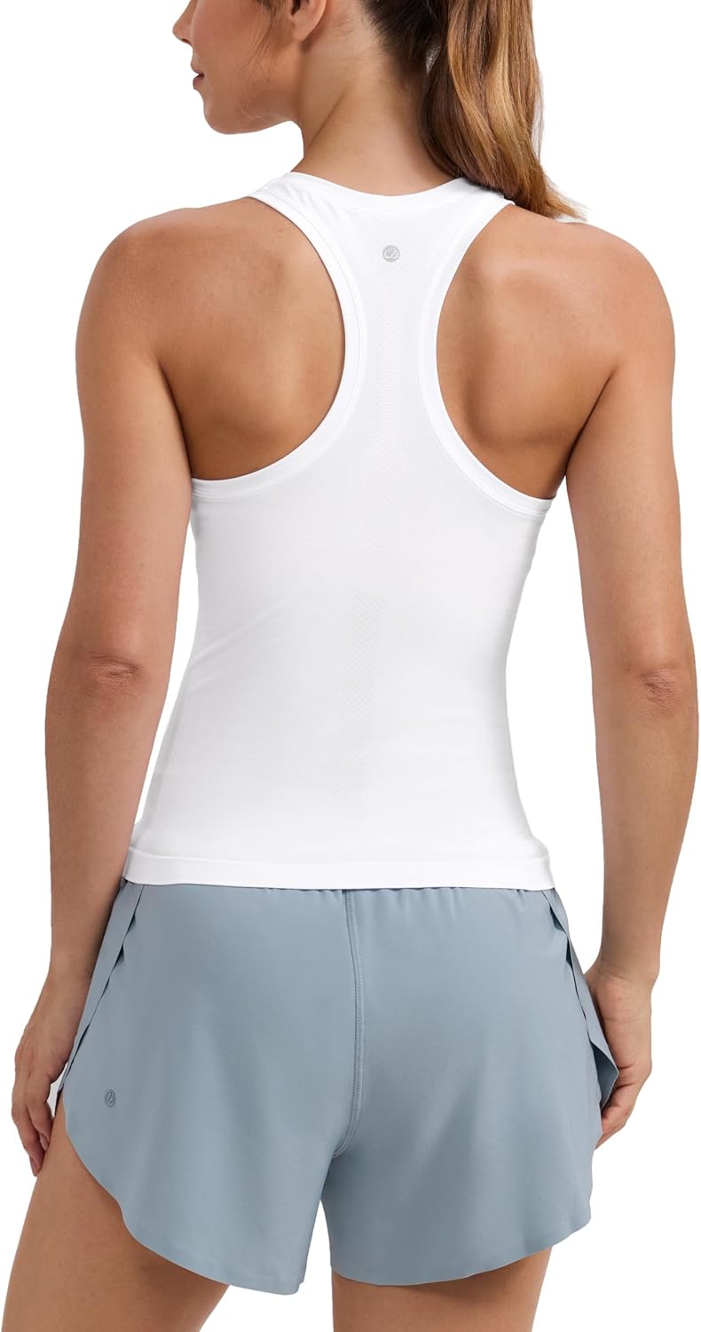 CRZ YOGA Seamless Workout Tank Tops for Women - Athletic Running Gym Sleeveless Shirts Crewneck Racerback Breathable