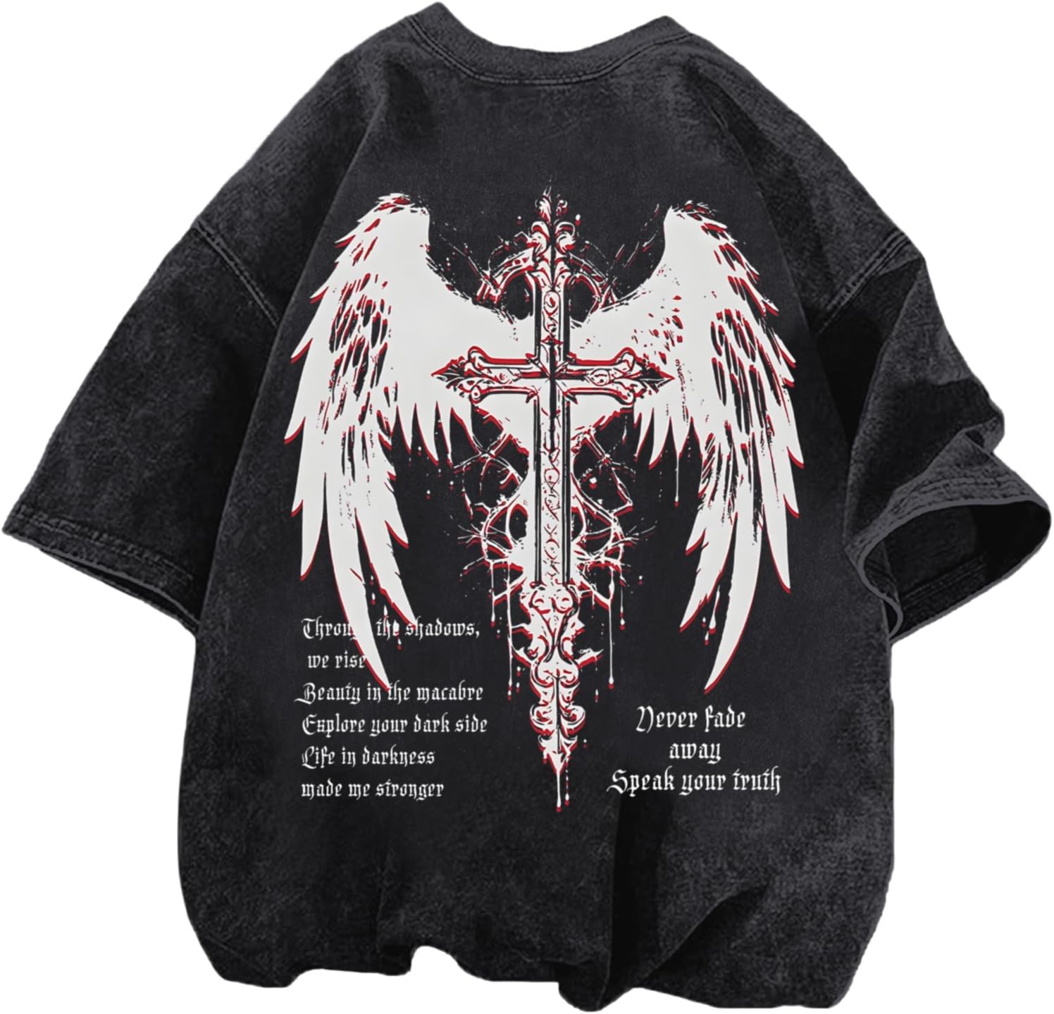 Lytiarul Vintage Goth Punk Shirts for Men Grunge Streetwear Oversized Tshirts Gothic Cross Y2k Graphic Tees Acid Wash T Shirt