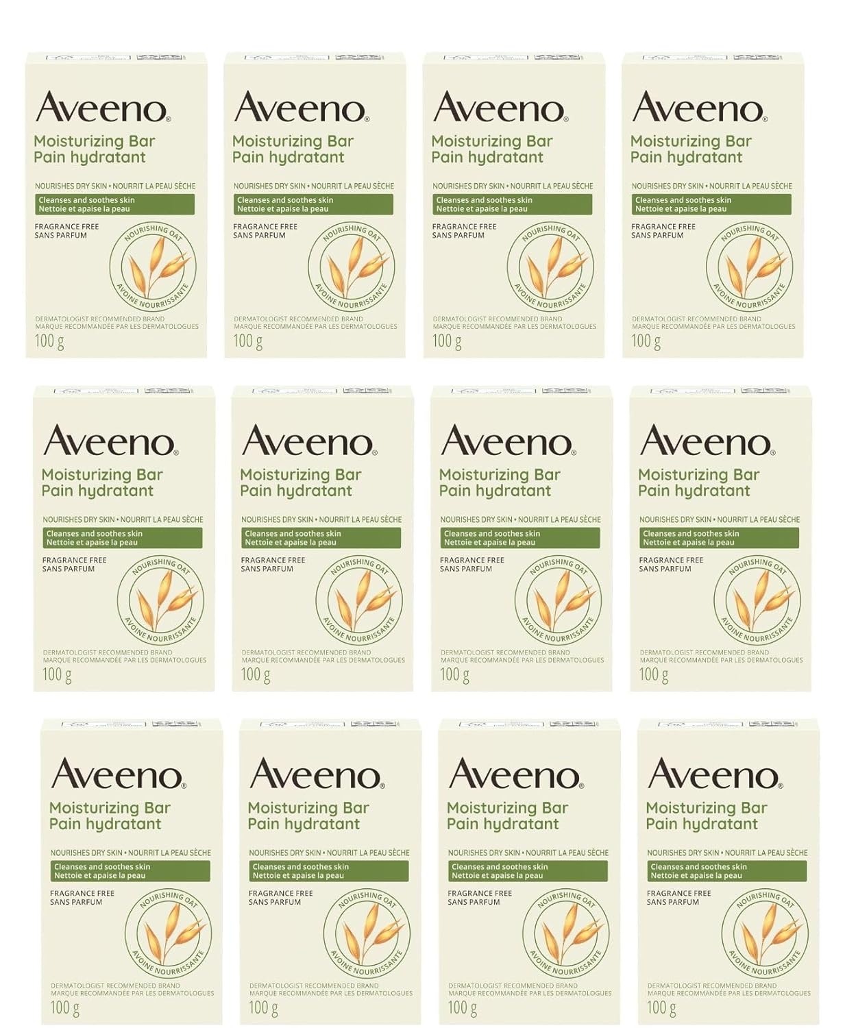 AVEENO Naturals Moisturizing Bar for Dry Skin 3.50 oz (Pack of 12) - Packaging May Vary