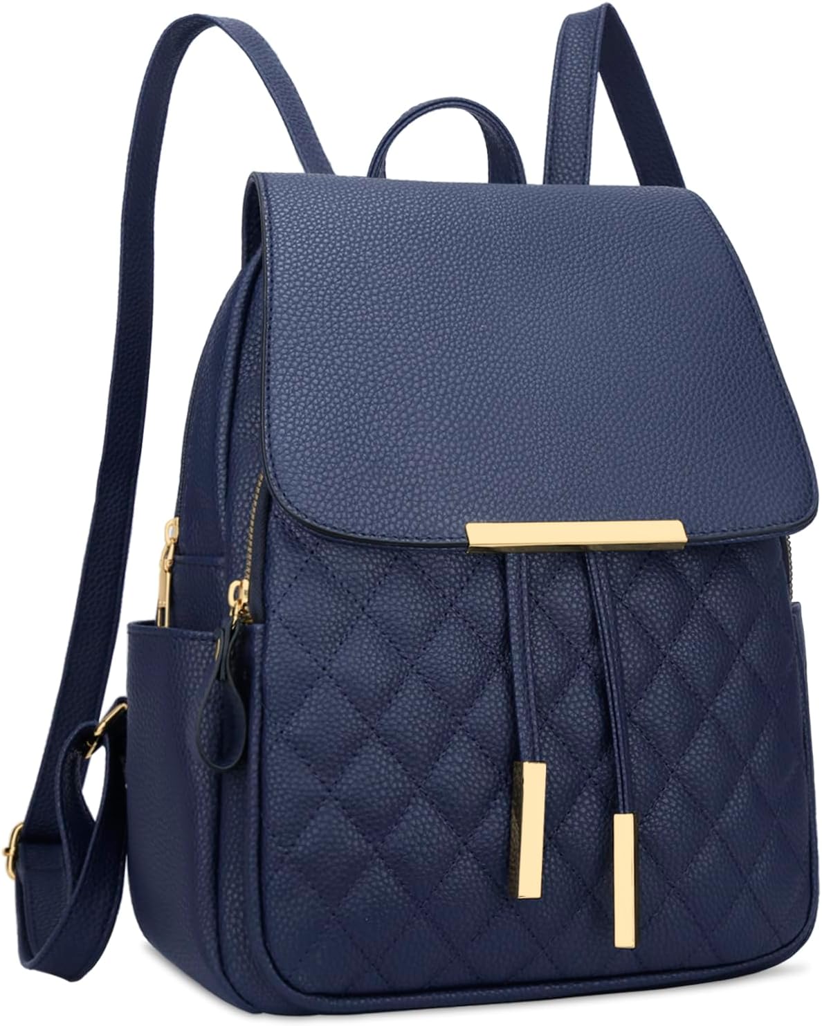 KKXIU Quilted Trendy Leather Backpack Purse for Women and Ladies Shoulder Travel Daypacks Bags (Navy)