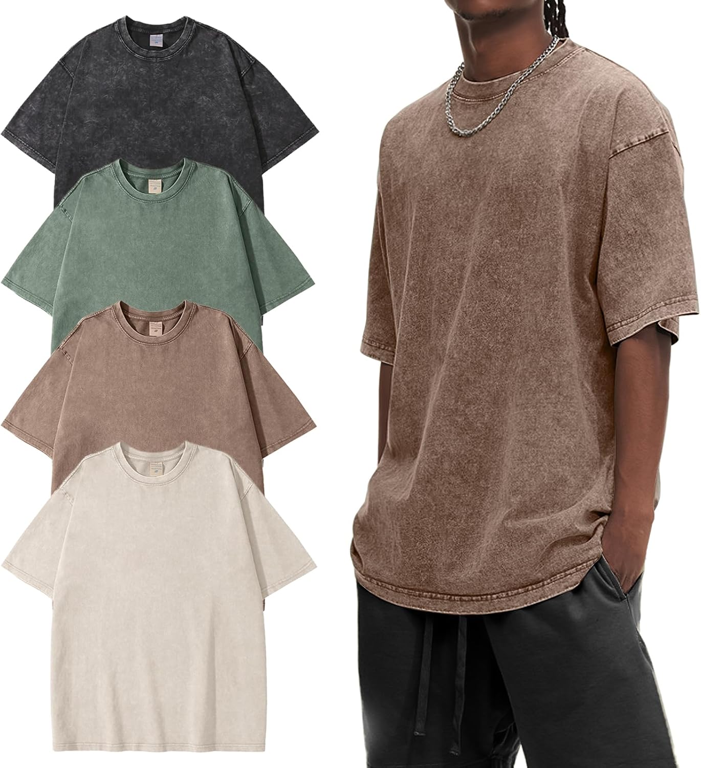 Eiscntd Men's Oversized T-Shirts Heavyweight Cotton Vintage Washed Loose Fit Unisex Baggy Tee Shirts