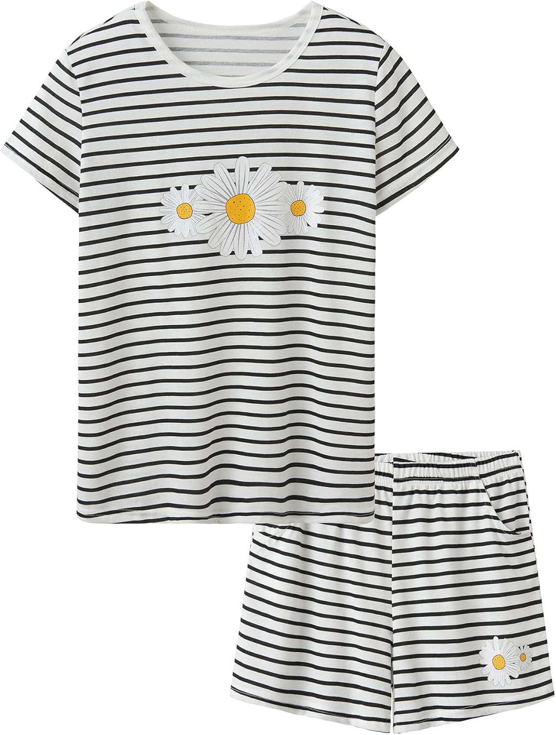 Cozchique Summer Pajamas for Girls \u2013 Stripe &amp; Glittering Heart PJS Pal Cute Jammies Set Big Kids Size 4T-18