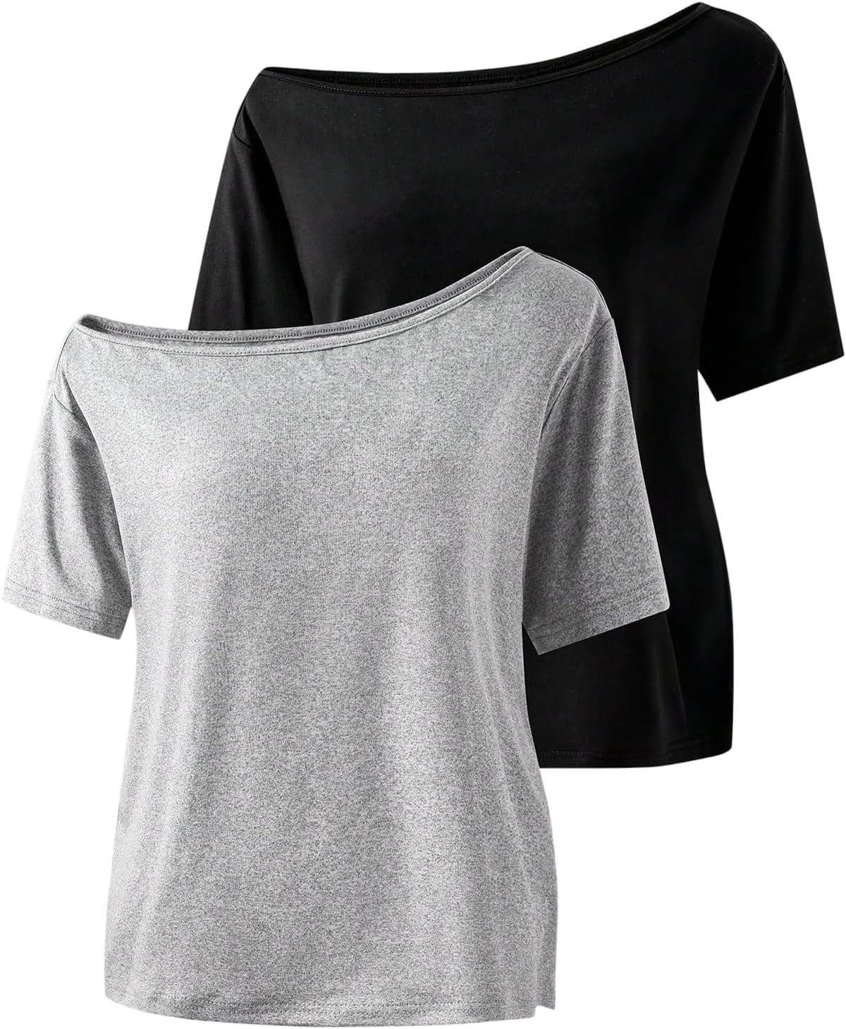 QJQ Girl's 2 Pack Off The Shoulder Tops Short Sleeve Loose T Shirts Teens Girls Cute Y2k Summer Trend Tee Age 8-12