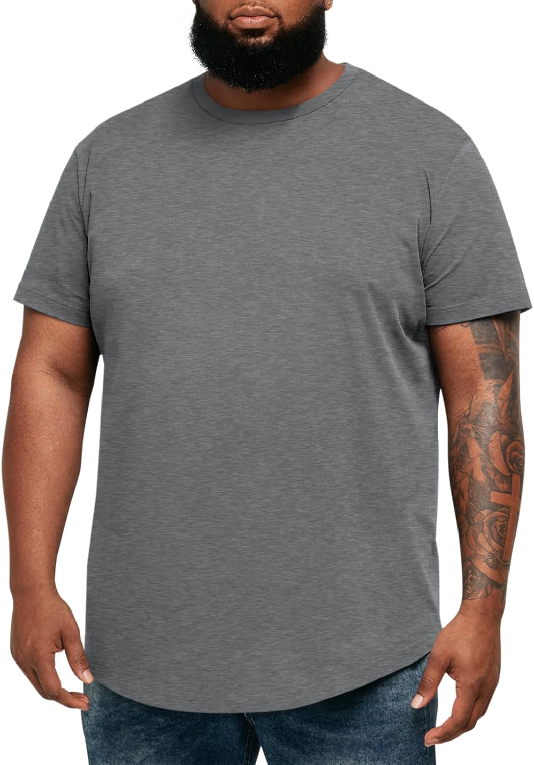 Runcati Mens Big and Tall Shirts Short Sleeve Crew Neck Casual T-Shirt Hipster Hip Hop Longline Tee Shirts