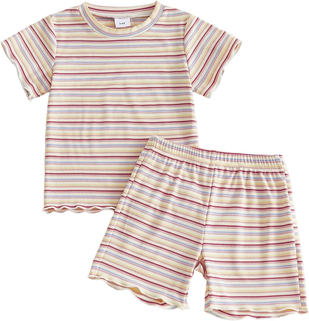 Fanvereka Toddler Infant Baby Girl Summer Outfit Striped Kids Girls Short Sleeve Lettuce Trim Top Shorts Set Fall Clothes