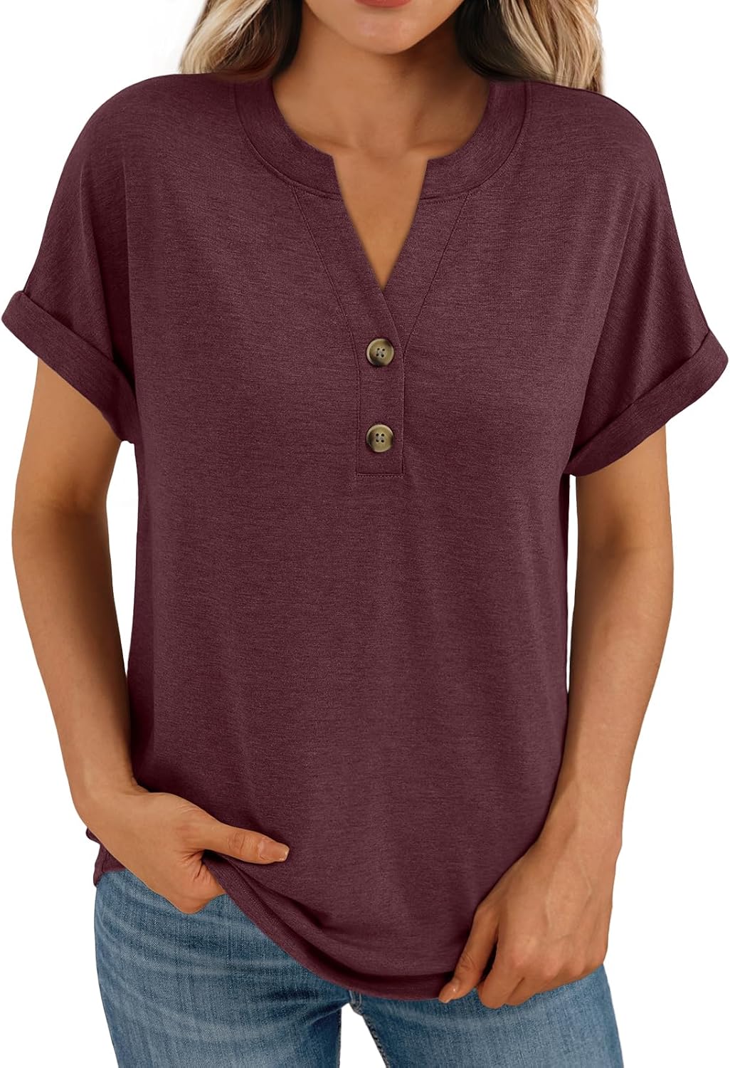 AUTOMET Women's Short Sleeve Shirts Henley Dressy Casual Summer Tops 2026 Spring Fashion Trendy Cute T-Shirts