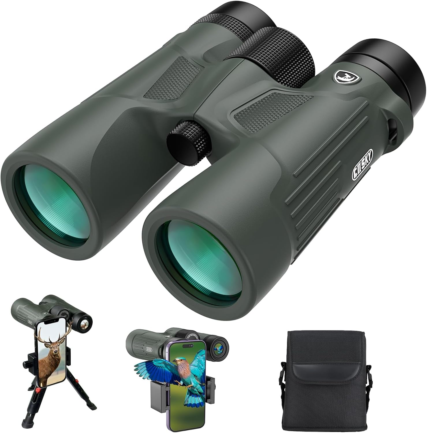 Gosky 10X42 HD Binoculars for Adults with Phone Adapter, High Power Binoculars with BAK4 Prism and FMC Lens, Waterproof Binocular\u2002for Bird Watching Hunting Traveling Outdoor Sports