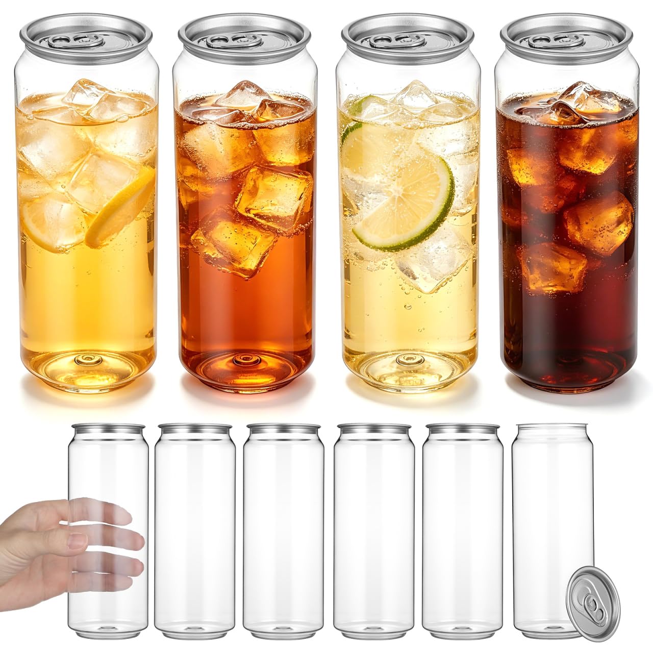 OUNONA 10pcs Clear Beverage Cans Portable Canned Drink Bottles with Tab for Juice Soda Milk Tea Coffee - 500ml Empty Reusable Beverage Storage Jars with Leak-Proof Seal