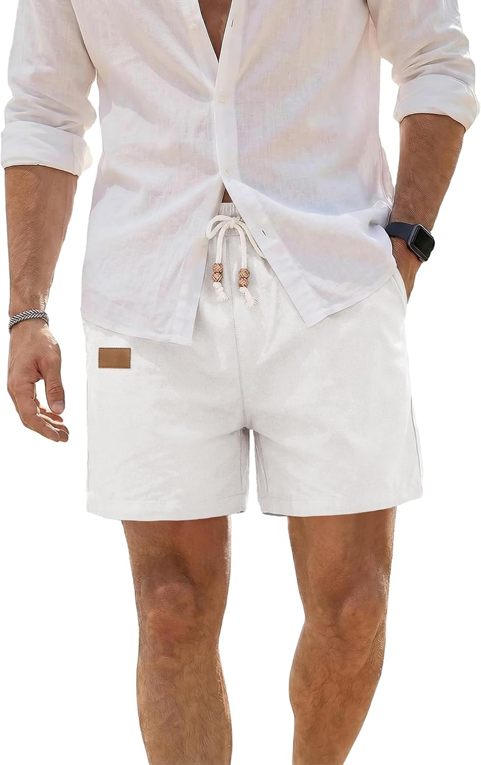 JMIERR Mens Linen Shorts Casual 5"\/ 7" Cotton Elastic Waist Drawstring Lightweight Summer Vacation Beach Shorts with Pockets