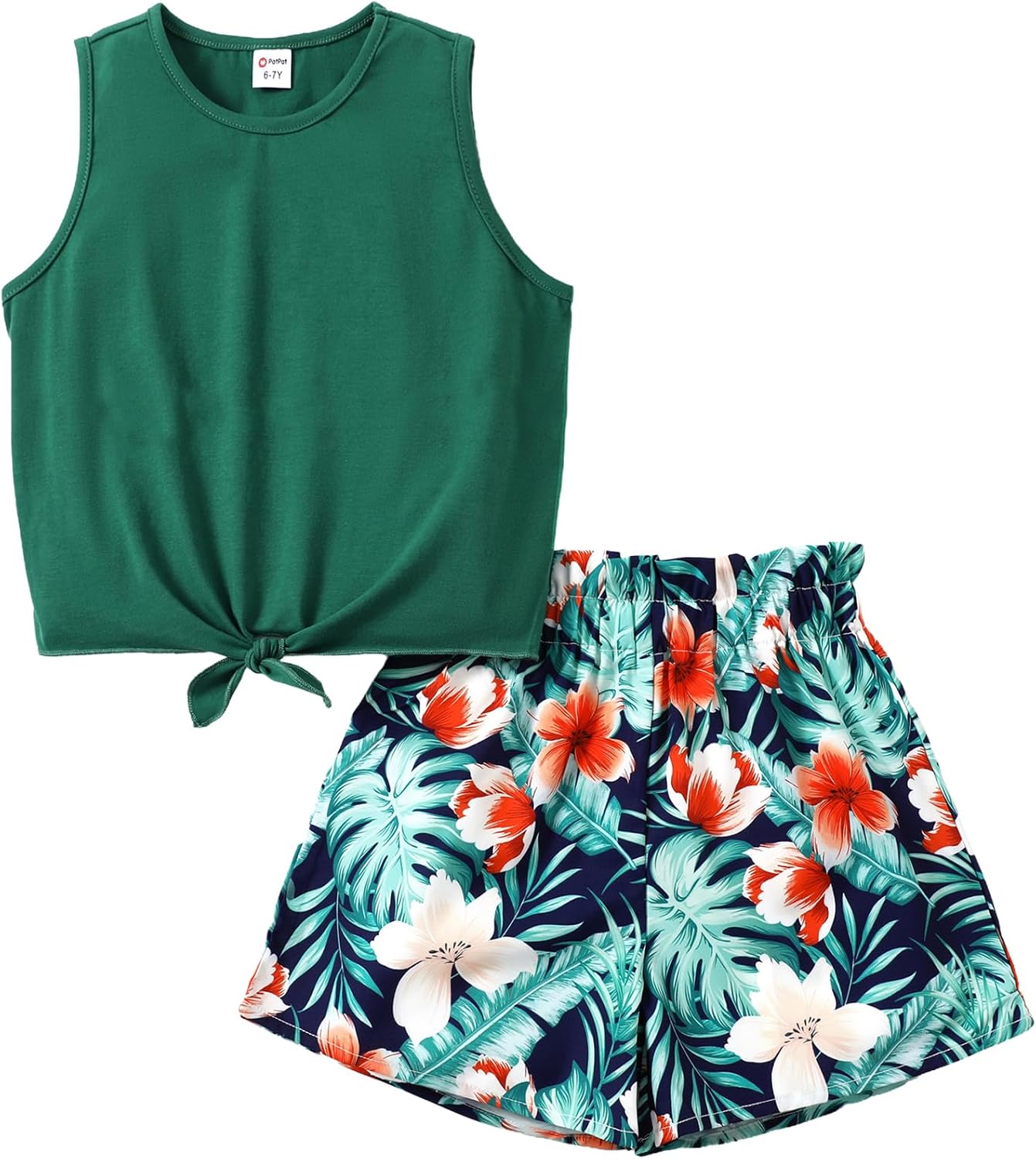 PATPAT Girls Hawaiian Outfits Crop Tank Tops + Elastic Waist Shorts with Pockets Clothing Sets Summer Clothes 4-14 Years