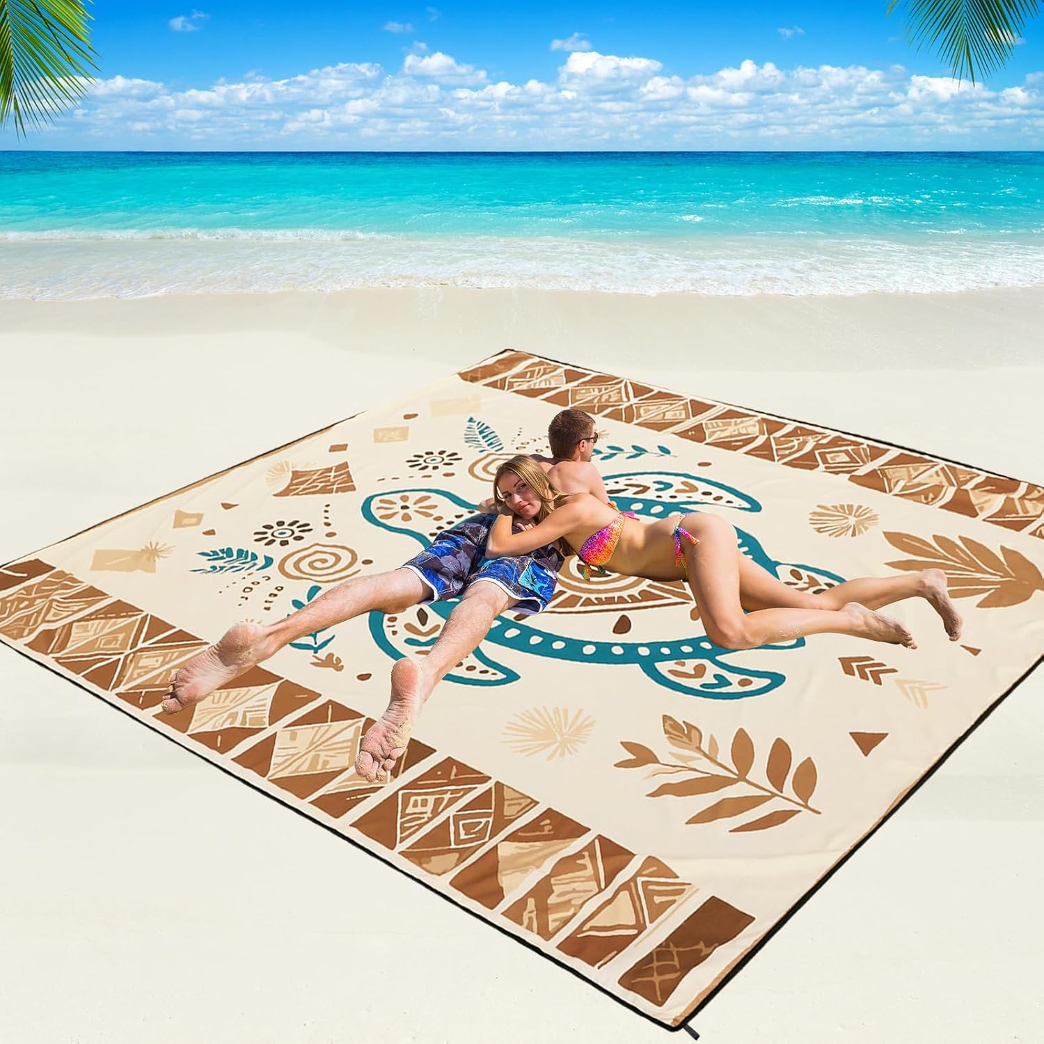WIWIGO Beach Blanket Waterproof Sandproof Beach Mat 79" X 83"\/10'x9'for 2-8 Adults Quick Drying Outdoor Picnic Mat Beach Accessories for Travel, Camping, Hiking