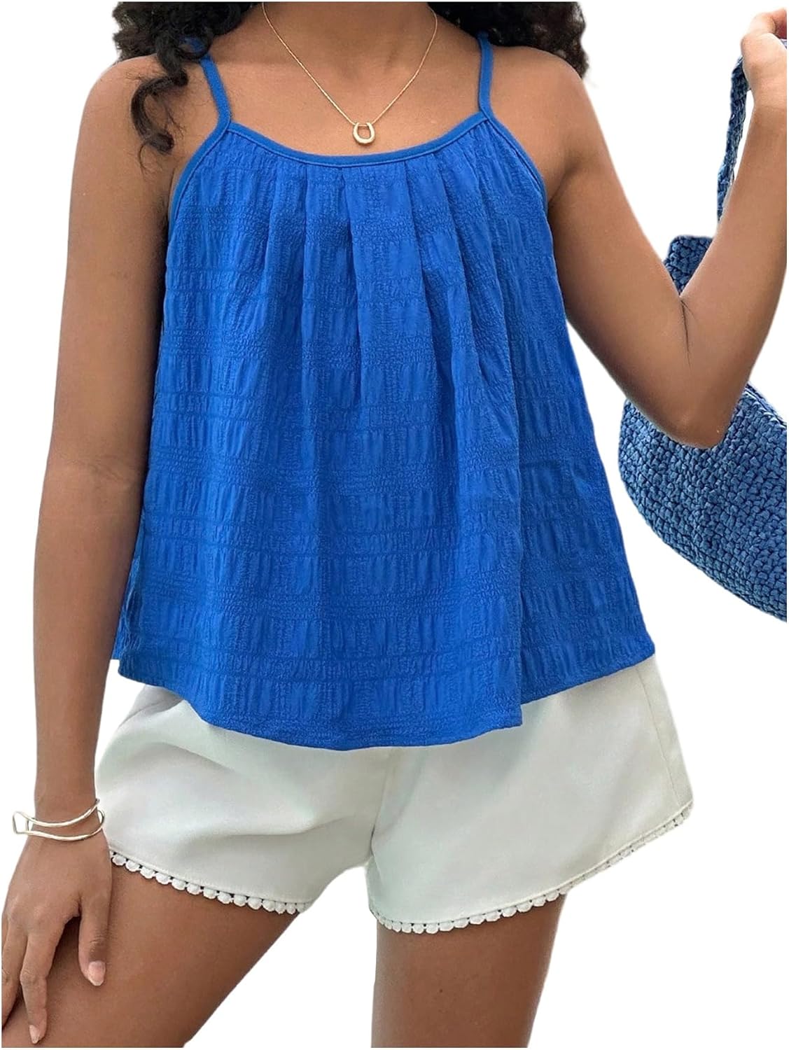 SOLY HUX Girl's Summer Camisole Tops Spaghetti Strap Pleated Cute Vacation Cami Shirts