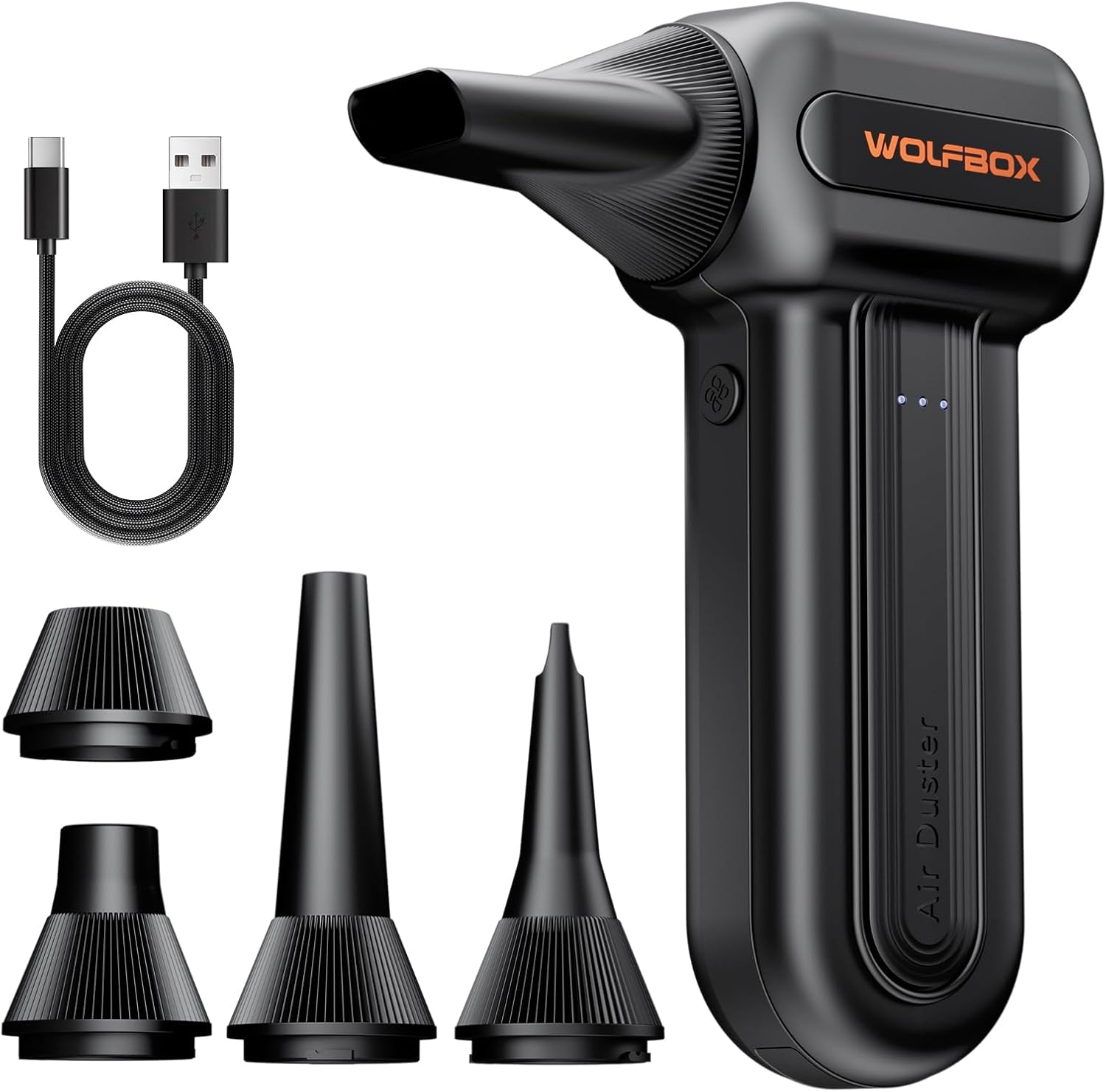 WOLFBOX MF60&amp;MF70 Compressed Air Duster-110000RPM Super Power Electric Air Duster, 3-Speed Adjustable Rechargeable Cordless Air Blower with Fast Charging for PC Keyboard Cleaning, Car, Home (Black